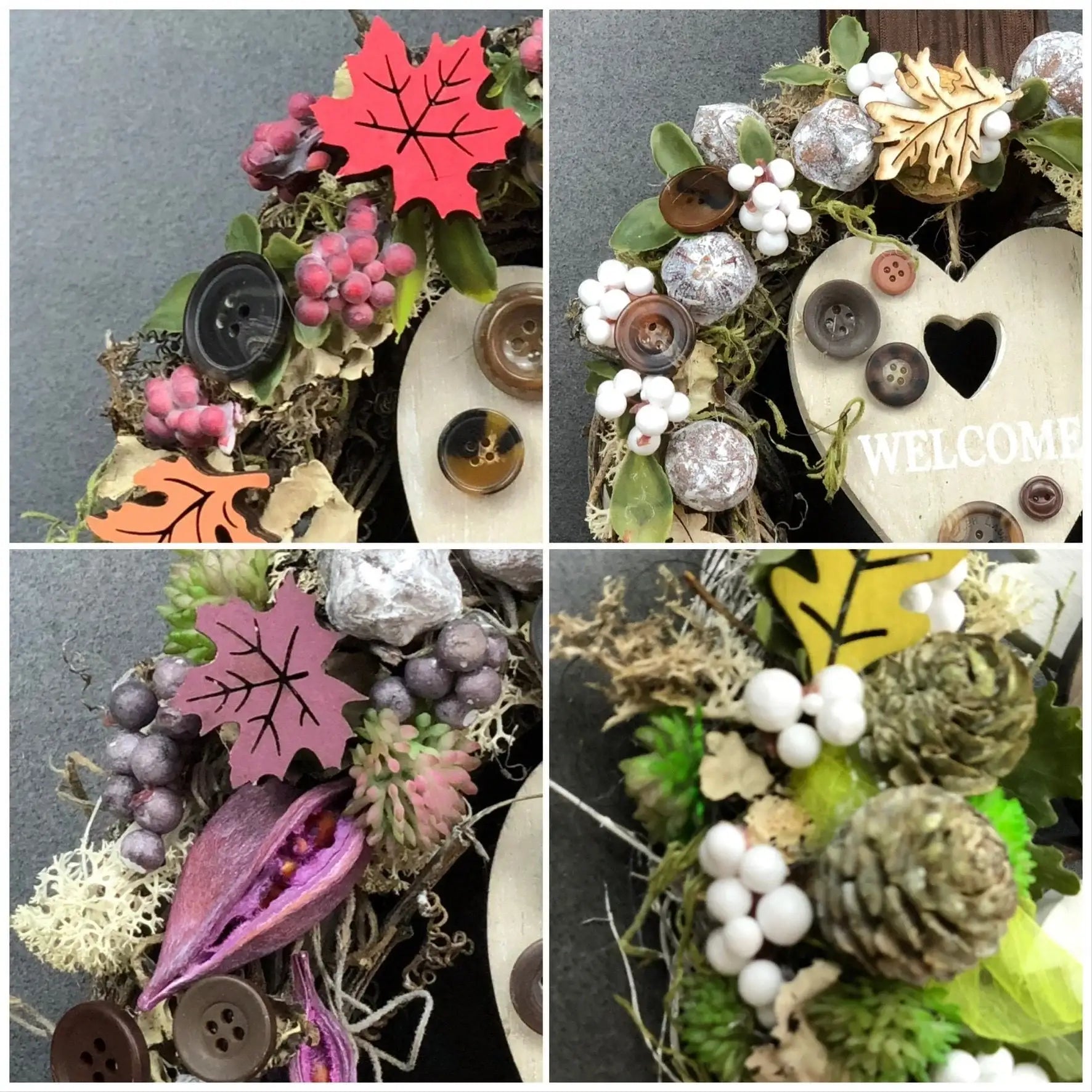 Türkranz 35cm Herbst Herbstlich Türdeko Türschmuck Herz Welcome Modern Tür Schmuck Herbst herbstlich ganzjährig Herbst – handgemacht aus Seiden- und Kunstblumen, langlebig & pflegeleicht von SarahsFlowerStudio