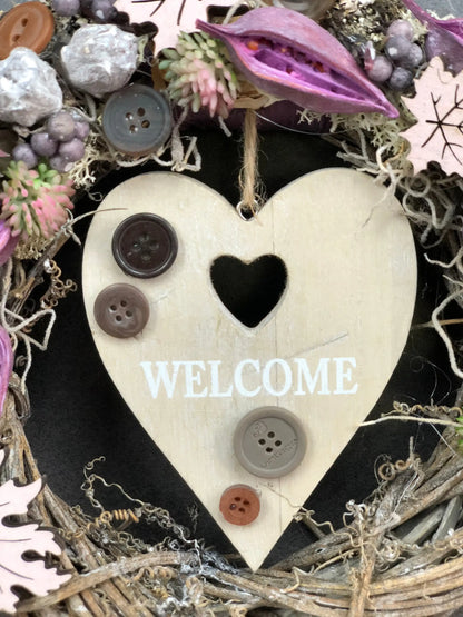 Türkranz 22cm Türdeko Türschmuck Herz Welcome Modern Tür Schmuck Herbst herbstlich ganzjährig Herbst – handgemacht aus Seiden- und Kunstblumen, langlebig & pflegeleicht von SarahsFlowerStudio