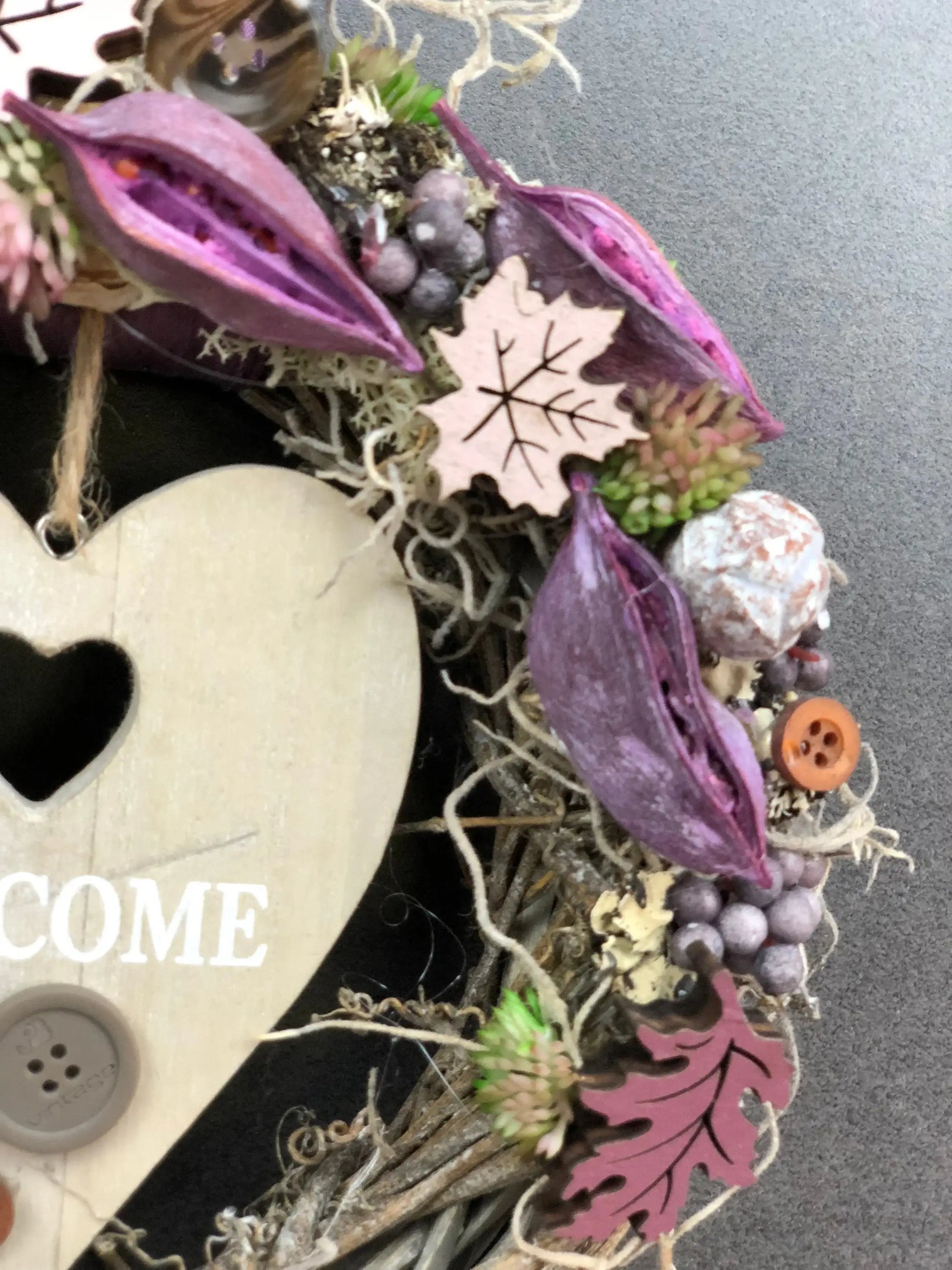 Türkranz 22cm Türdeko Türschmuck Herz Welcome Modern Tür Schmuck Herbst herbstlich ganzjährig Herbst – handgemacht aus Seiden- und Kunstblumen, langlebig & pflegeleicht von SarahsFlowerStudio