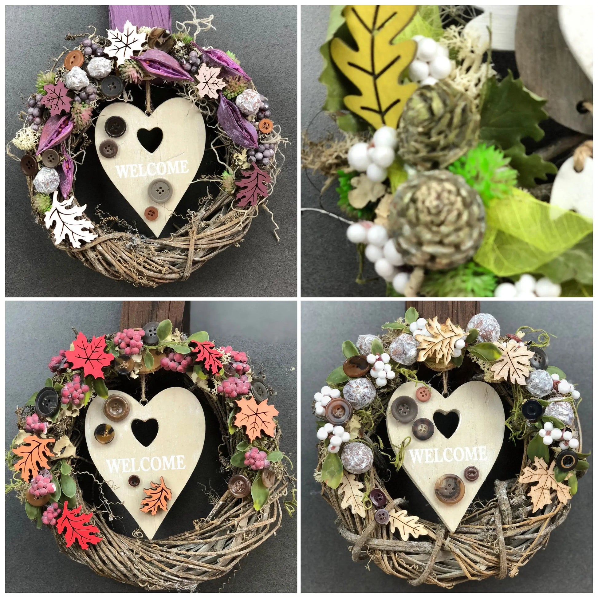 Türkranz 22cm Türdeko Türschmuck Herz Welcome Modern Tür Schmuck Herbst herbstlich ganzjährig Herbst – handgemacht aus Seiden- und Kunstblumen, langlebig & pflegeleicht von SarahsFlowerStudio
