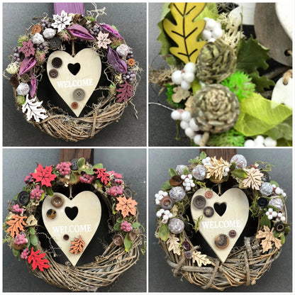 Türkranz 22cm Türdeko Türschmuck Herz Welcome Modern Tür Schmuck Herbst herbstlich ganzjährig Herbst – handgemacht aus Seiden- und Kunstblumen, langlebig & pflegeleicht von SarahsFlowerStudio