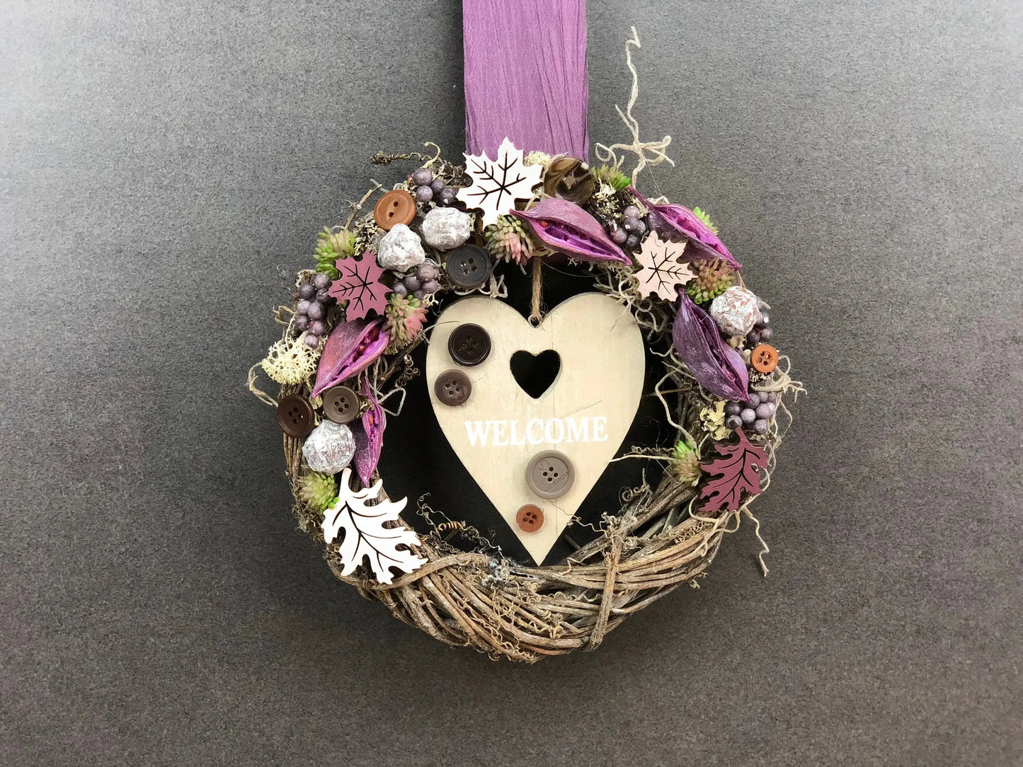 Türkranz 22cm Türdeko Türschmuck Herz Welcome Modern Tür Schmuck Herbst herbstlich ganzjährig Herbst – handgemacht aus Seiden- und Kunstblumen, langlebig & pflegeleicht von SarahsFlowerStudio