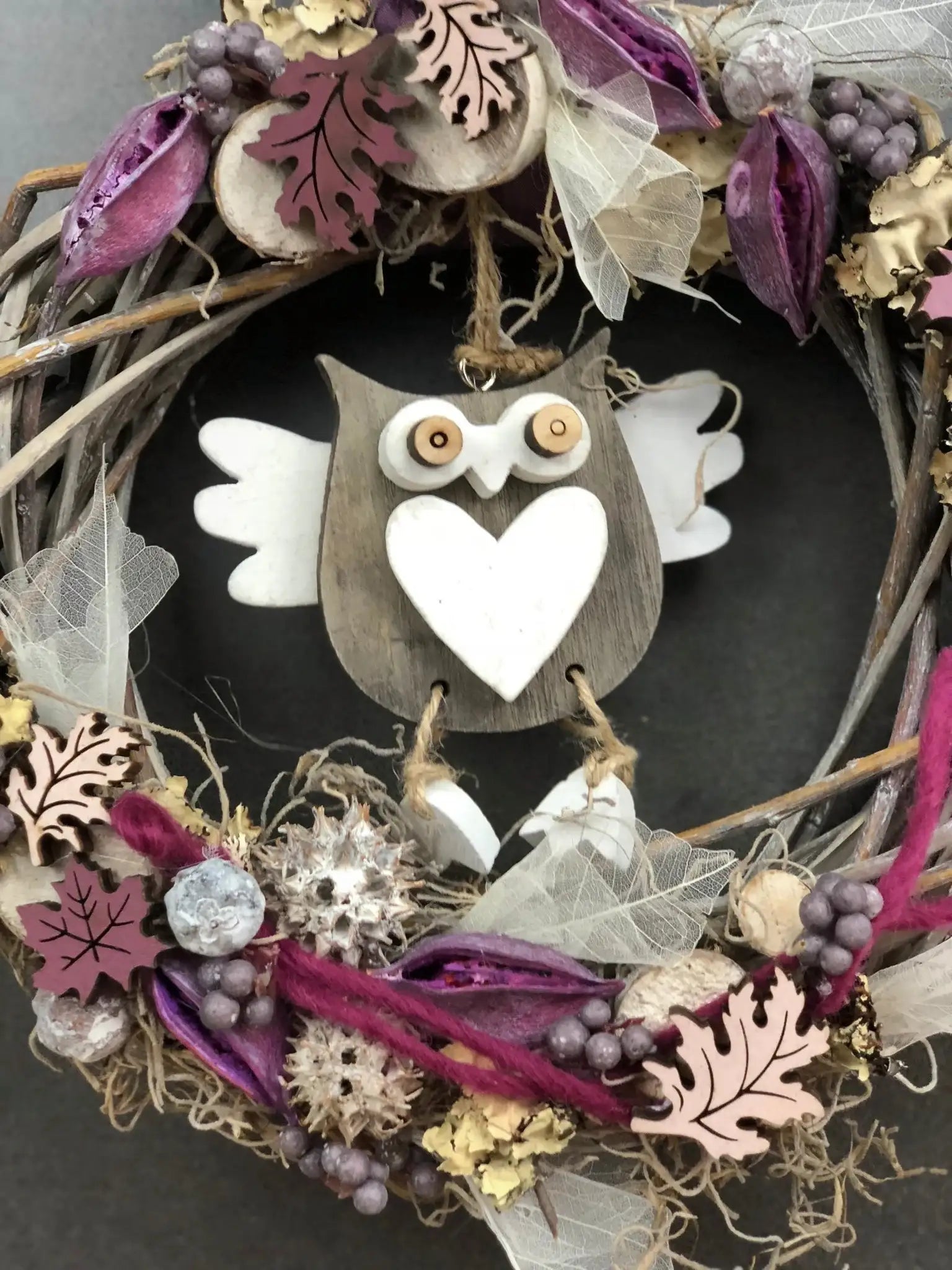 Türkranz 26cm Türdeko Türschmuck Eule Modern Tür Schmuck Herbst herbstlich ganzjährig Herbst – handgemacht aus Seiden- und Kunstblumen, langlebig & pflegeleicht von SarahsFlowerStudio