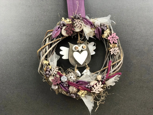 Türkranz 26cm Türdeko Türschmuck Eule Modern Tür Schmuck Herbst herbstlich ganzjährig Herbst – handgemacht aus Seiden- und Kunstblumen, langlebig & pflegeleicht von SarahsFlowerStudio