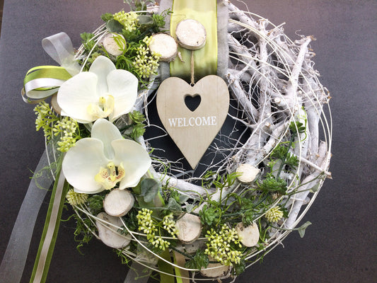 Türkranz Welcome 35cm Seidenblumen – ganzjährige Türdeko handgefertigt – Türkranz – SarahsFlowerStudio