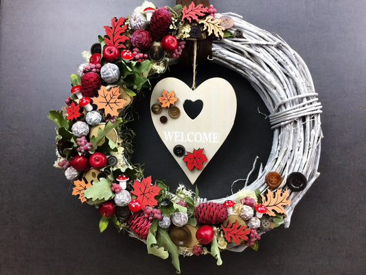 Türkranz 35cm Herbst Herbstlich Türdeko Türschmuck Herz Welcome Modern Tür Schmuck Herbst herbstlich ganzjährig Herbst – handgemacht aus Seiden- und Kunstblumen, langlebig & pflegeleicht von SarahsFlowerStudio