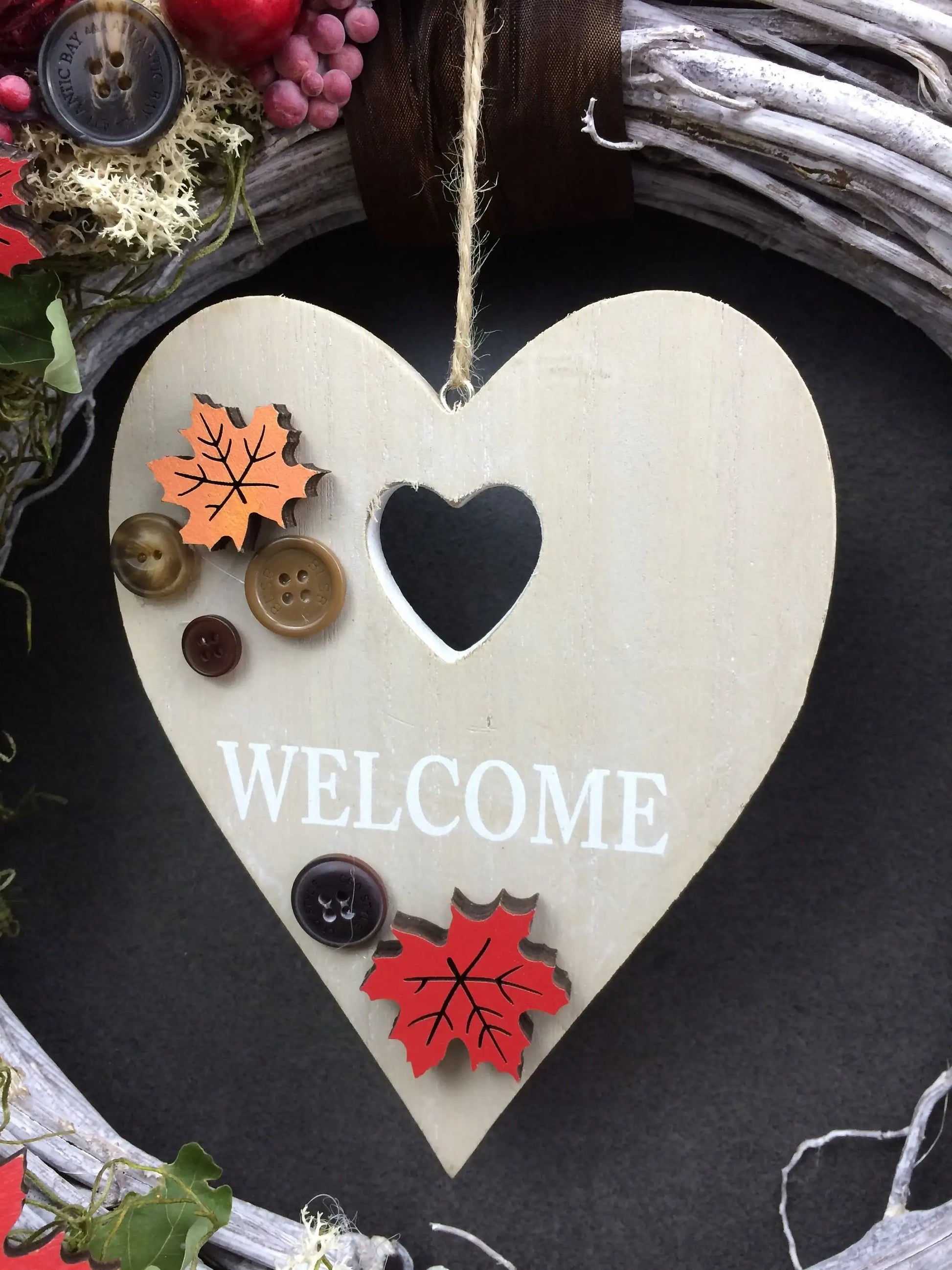 Türkranz 35cm Herbst Herbstlich Türdeko Türschmuck Herz Welcome Modern Tür Schmuck Herbst herbstlich ganzjährig Herbst – handgemacht aus Seiden- und Kunstblumen, langlebig & pflegeleicht von SarahsFlowerStudio