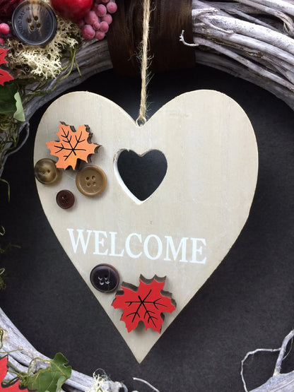 Türkranz 35cm Herbst Herbstlich Türdeko Türschmuck Herz Welcome Modern Tür Schmuck Herbst herbstlich ganzjährig Herbst – handgemacht aus Seiden- und Kunstblumen, langlebig & pflegeleicht von SarahsFlowerStudio