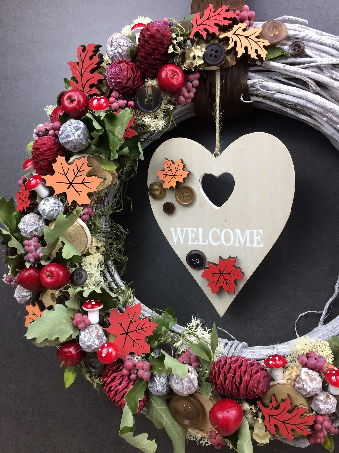 Türkranz 35cm Herbst Herbstlich Türdeko Türschmuck Herz Welcome Modern Tür Schmuck Herbst herbstlich ganzjährig Herbst – handgemacht aus Seiden- und Kunstblumen, langlebig & pflegeleicht von SarahsFlowerStudio