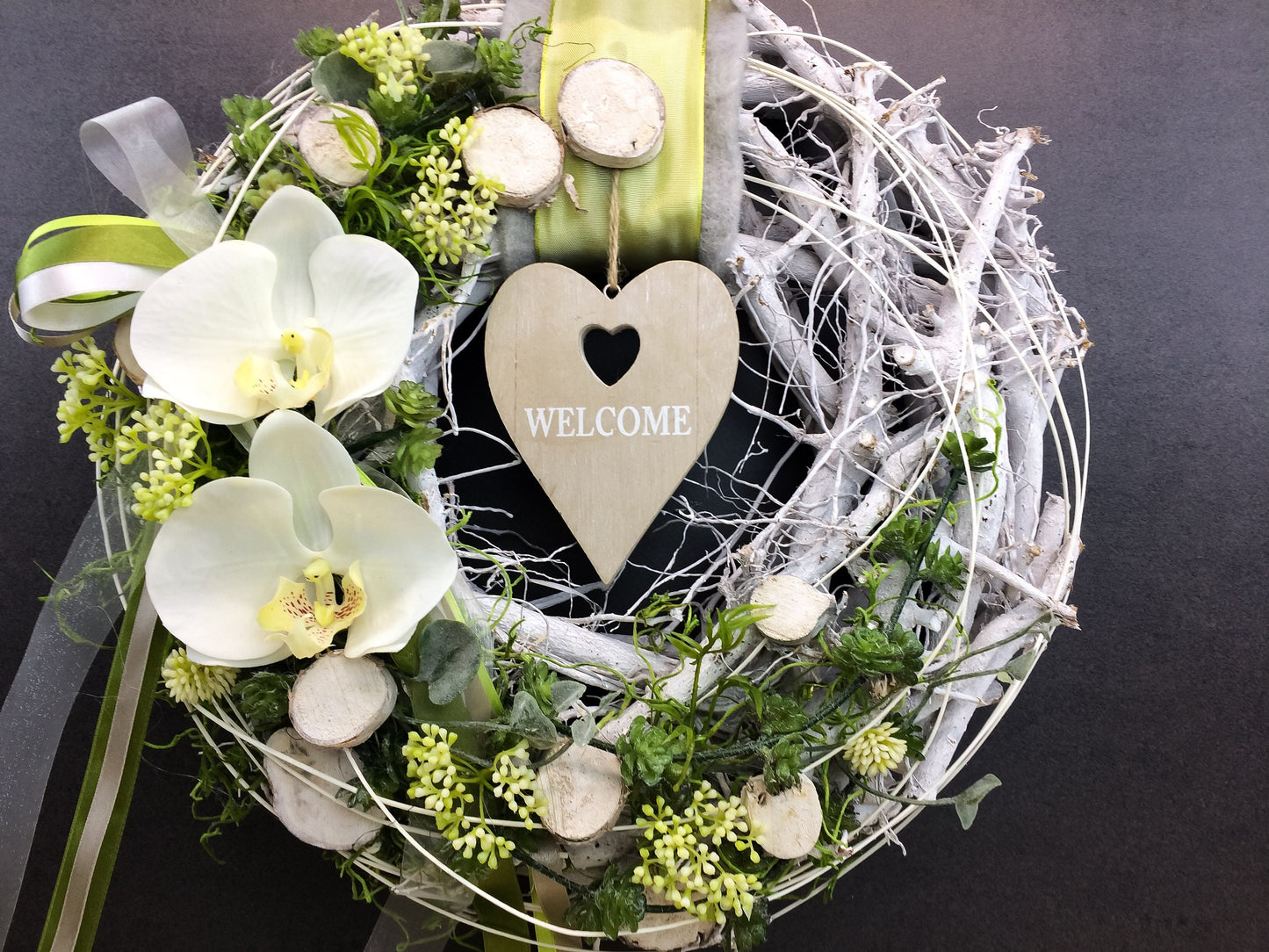 Türkranz Welcome 35cm Seidenblumen – ganzjährige Türdeko handgefertigt – Türkranz – SarahsFlowerStudio