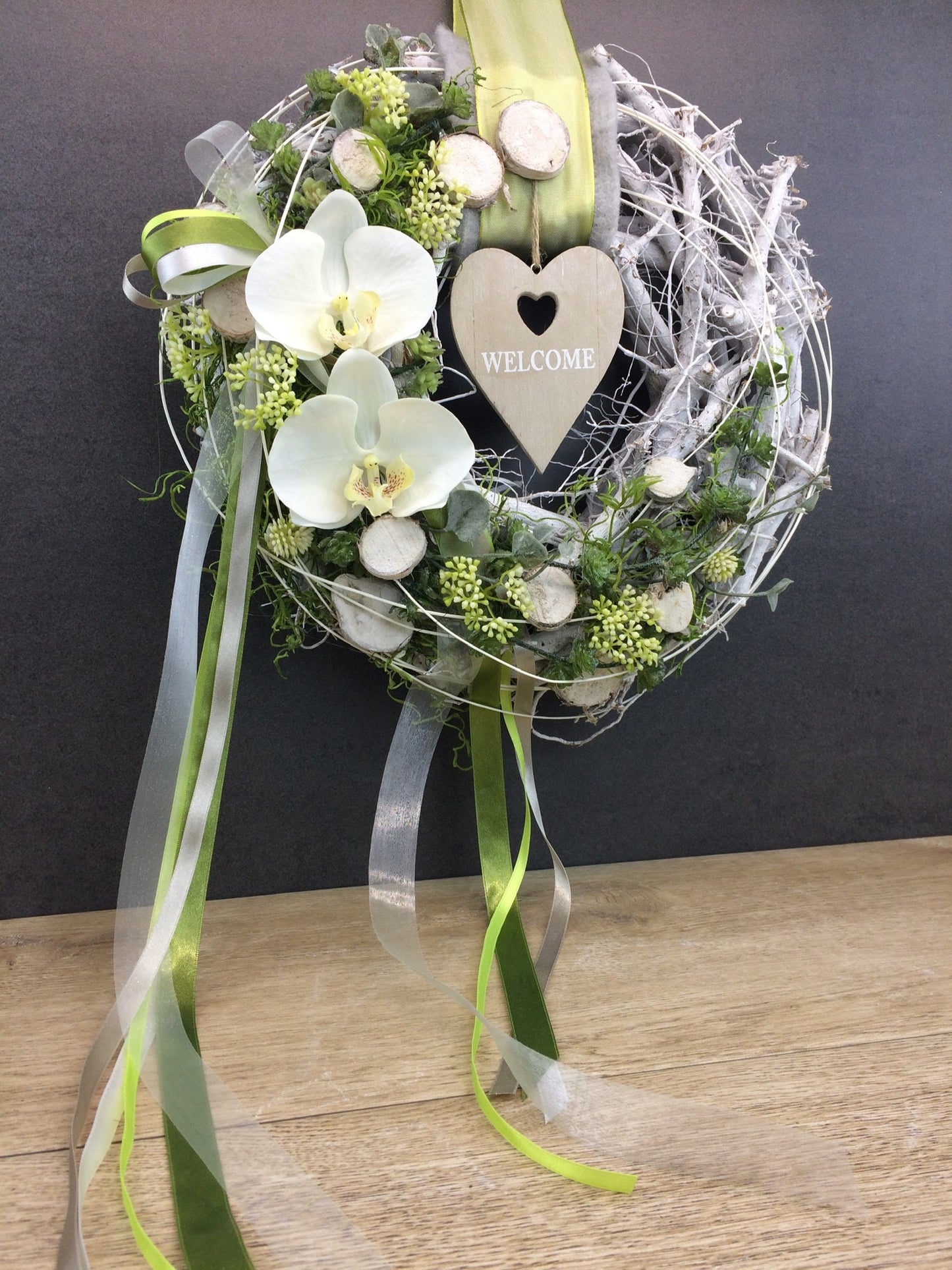 Türkranz Welcome 35cm Seidenblumen – ganzjährige Türdeko handgefertigt – Türkranz – SarahsFlowerStudio