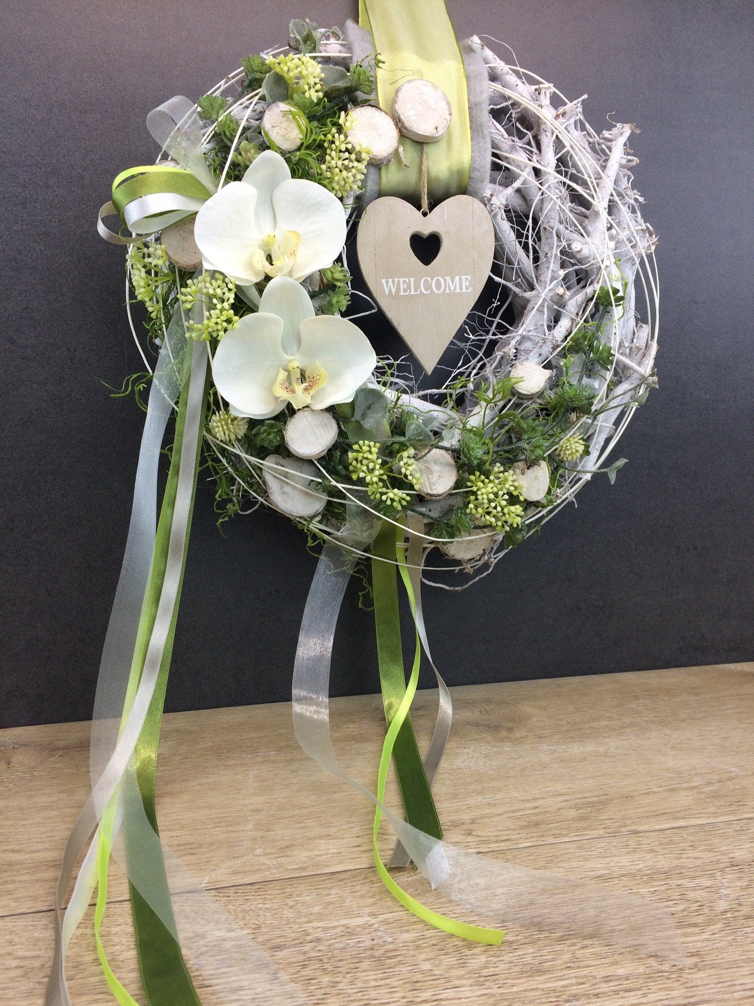 Türkranz Welcome 35cm Seidenblumen – ganzjährige Türdeko handgefertigt – Türkranz – SarahsFlowerStudio