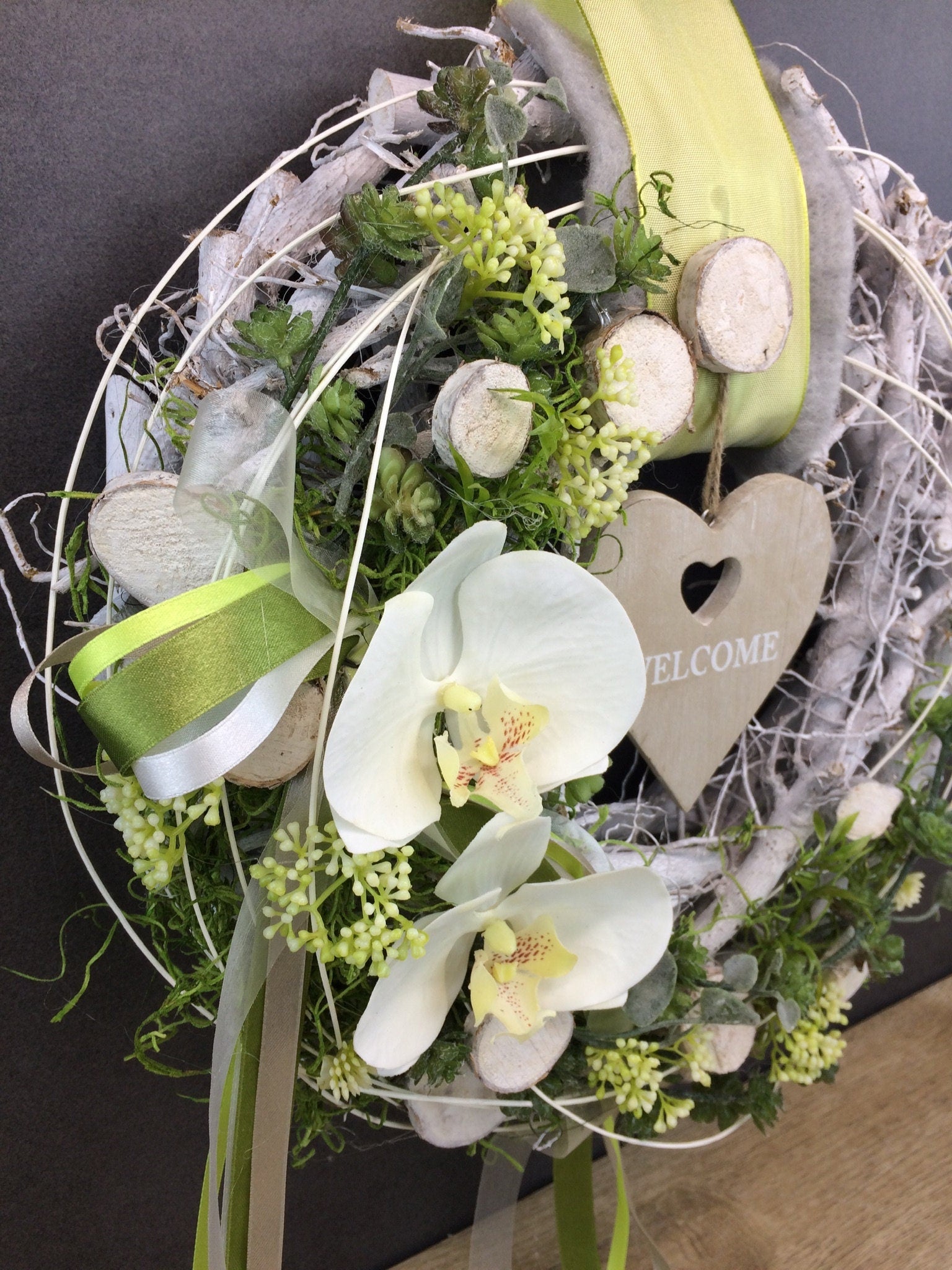 Türkranz Welcome 35cm Seidenblumen – ganzjährige Türdeko handgefertigt – Türkranz – SarahsFlowerStudio
