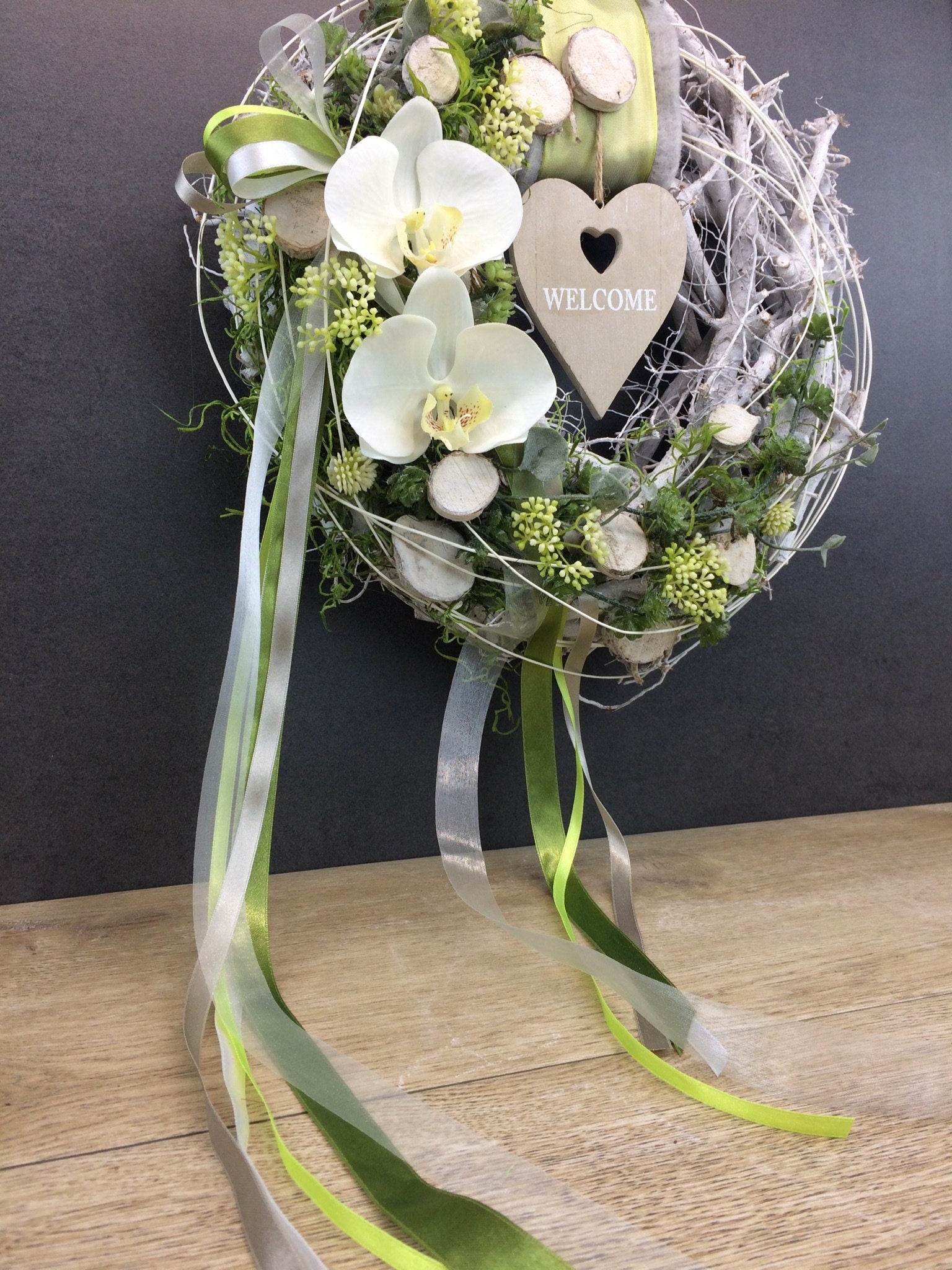 Türkranz Welcome 35cm Seidenblumen – ganzjährige Türdeko handgefertigt – Türkranz – SarahsFlowerStudio