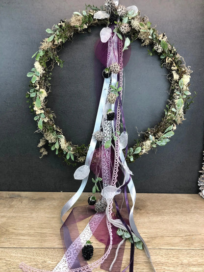 Türkranz ganzjährig Modern Türdeko Tür Schmuck Wunschgröße ganzjährig Boho Skelettblätter Band Filz Spitzenband Herbst – handgemacht aus Seiden- und Kunstblumen, langlebig & pflegeleicht von SarahsFlowerStudio