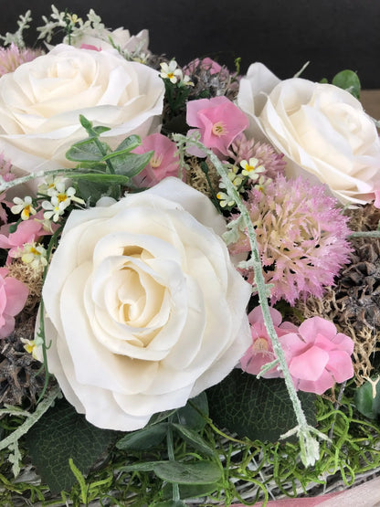 Grabgesteck Rosen Wiesenblumen Grabschmuck Herz Grabdeko Grabdekoration – handgemacht aus Seiden- und Kunstblumen, langlebig & pflegeleicht von SarahsFlowerStudio