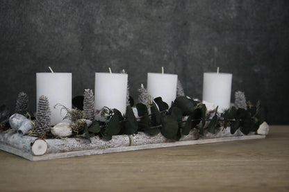 Adventskranz Adventskalender Sterne Zapfen Eukalyptus Modern Länglich in zwei verschiedenen Größen L und XL – handgemacht aus Seiden- und Kunstblumen, langlebig & pflegeleicht von SarahsFlowerStudio