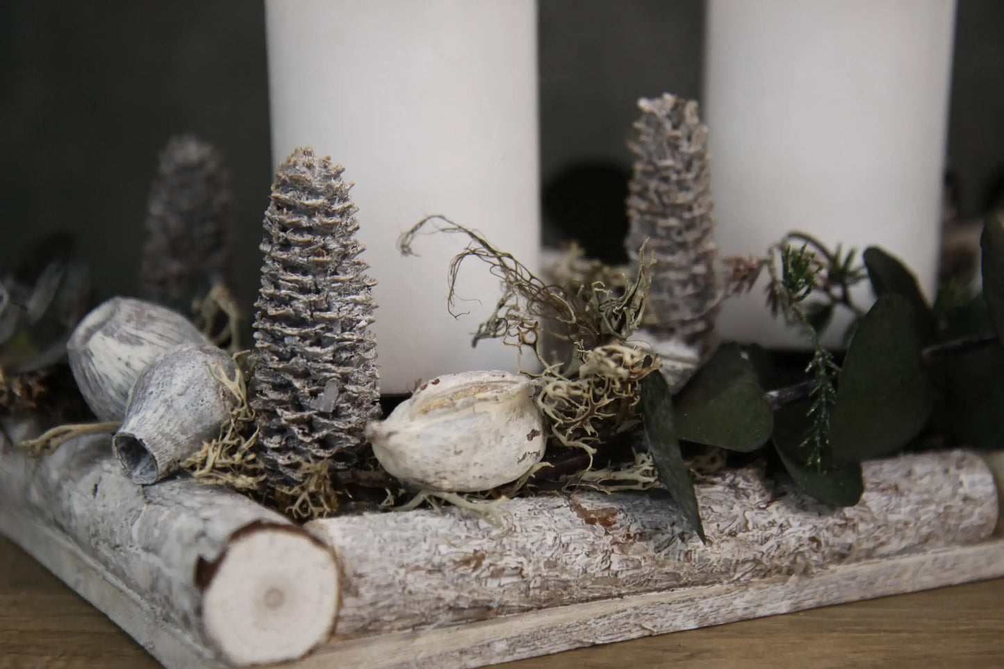 Adventskranz Adventskalender Sterne Zapfen Eukalyptus Modern Länglich in zwei verschiedenen Größen L und XL – handgemacht aus Seiden- und Kunstblumen, langlebig & pflegeleicht von SarahsFlowerStudio