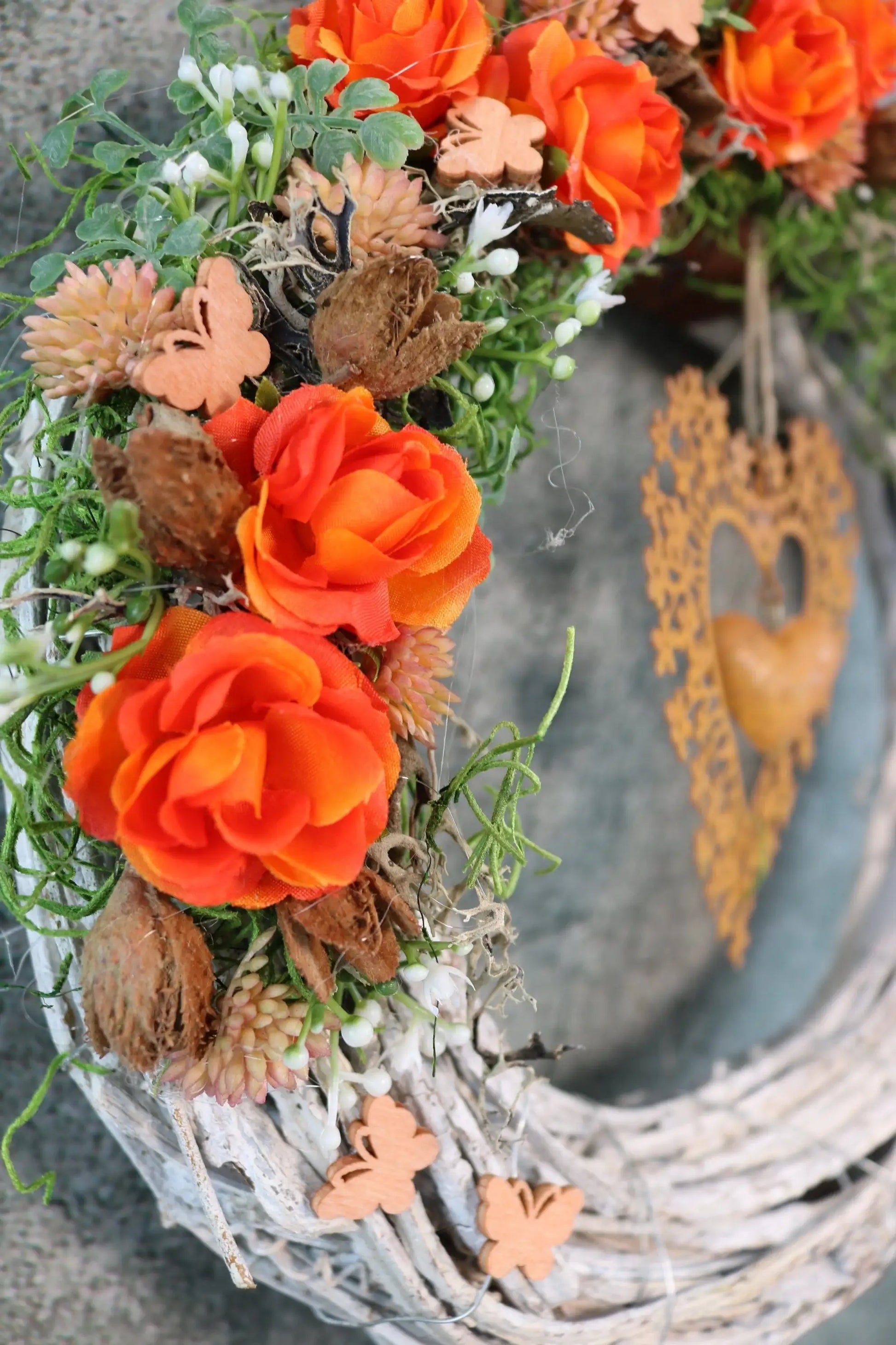 Türkranz Türdeko Türschmuck Willkommen Herz Rost Modern ganzjährig Tür Schmuck Rose Schleierkraut – handgemacht aus Seiden- und Kunstblumen, langlebig & pflegeleicht von SarahsFlowerStudio