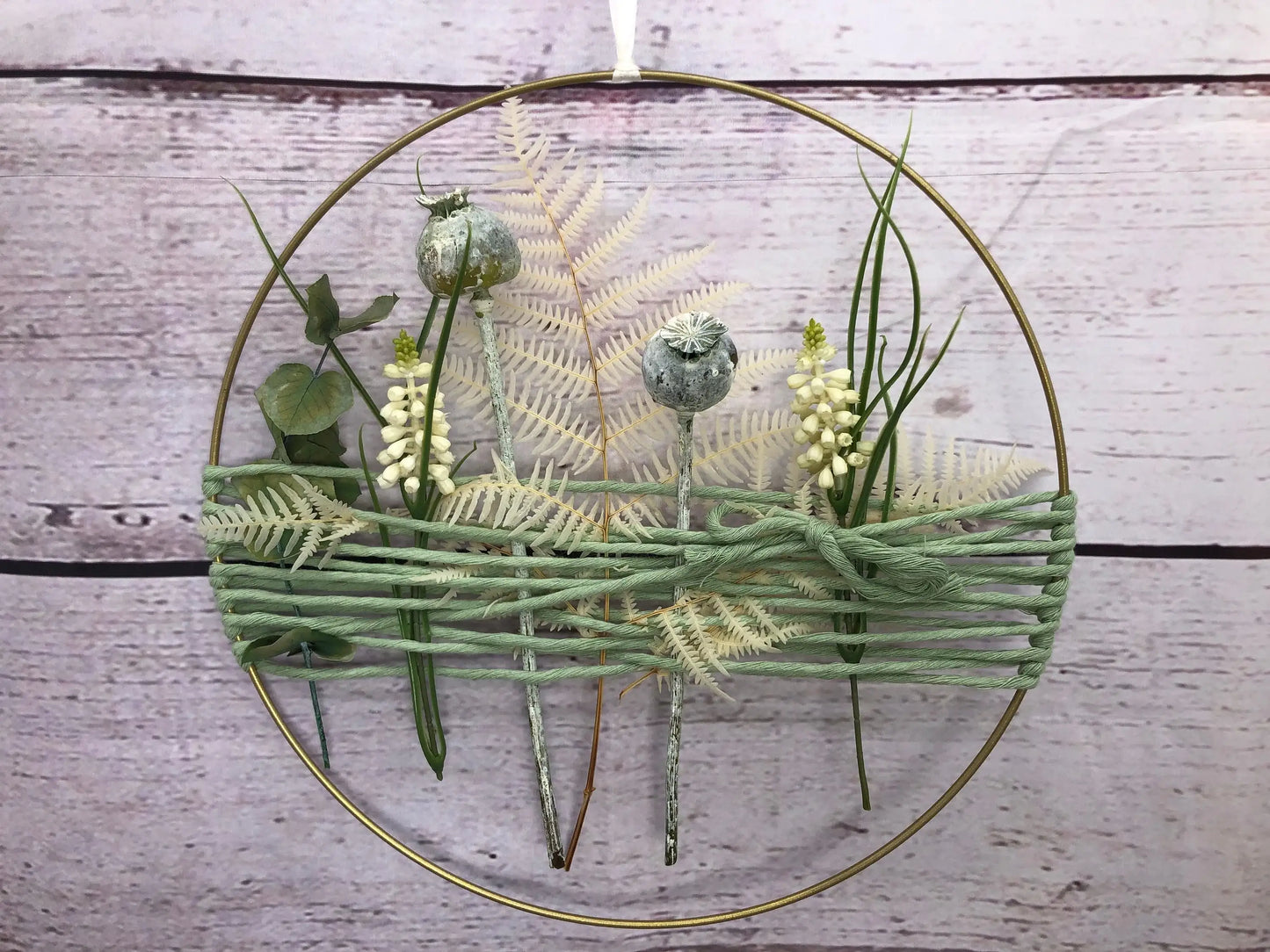 Türkranz Kranz Ring Mohn Grün Farn Seidenblumen Wandkranz Trockenblumen Natur natürlich Hoop Fensterdeko – handgemacht aus Seiden- und Kunstblumen, langlebig & pflegeleicht von SarahsFlowerStudio