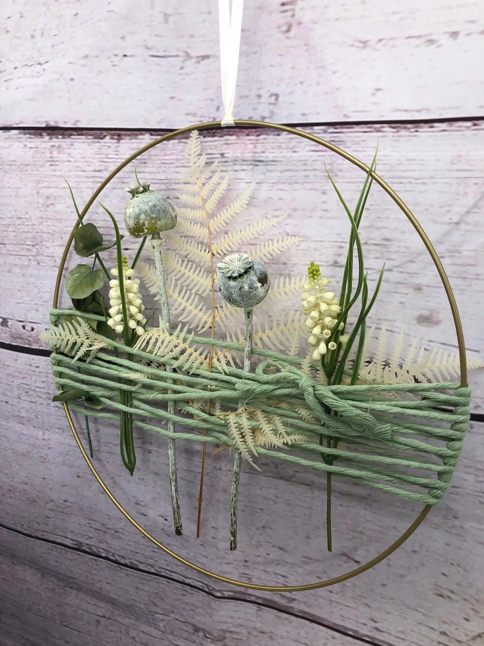 Türkranz Kranz Ring Mohn Grün Farn Seidenblumen Wandkranz Trockenblumen Natur natürlich Hoop Fensterdeko – handgemacht aus Seiden- und Kunstblumen, langlebig & pflegeleicht von SarahsFlowerStudio