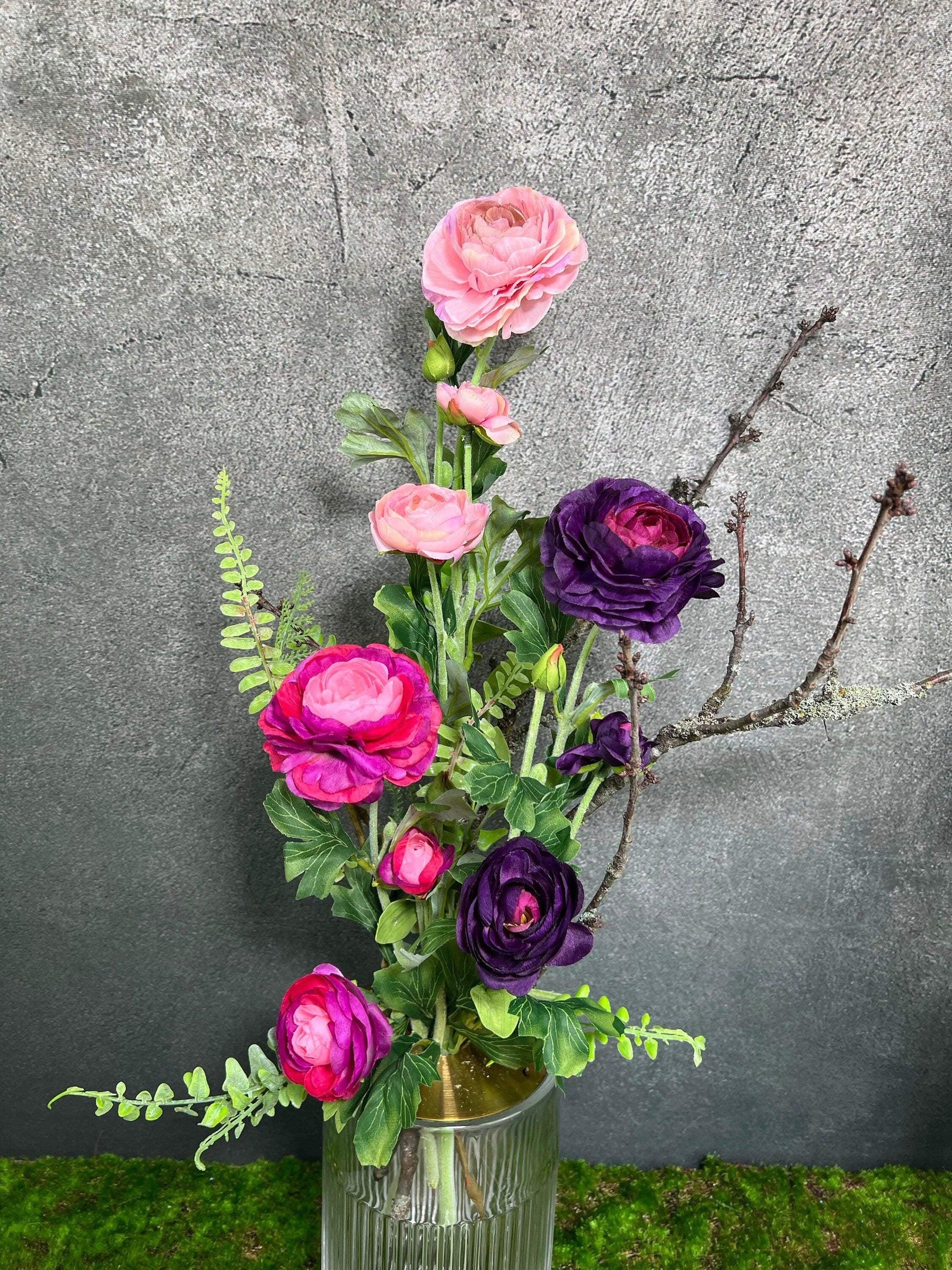 Ranunkel 3Stück oder als Strauß Premium Qualität Seidenblumen künstliche künstlich Kunstblumen Seidenblumen Faux Flower Farn Zweige – handgemacht aus Seiden- und Kunstblumen, langlebig & pflegeleicht von SarahsFlowerStudio