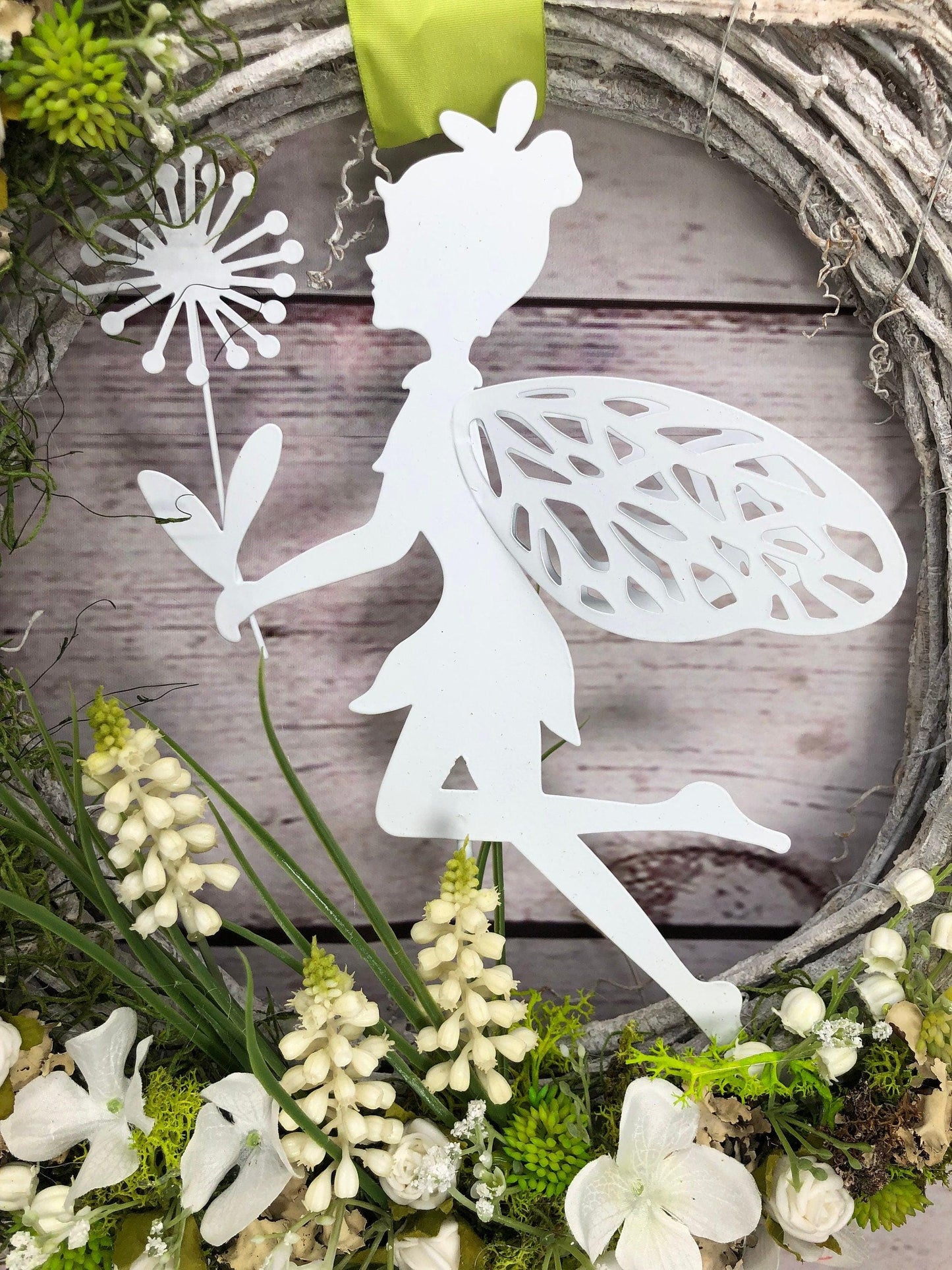 Türkranz Kirschblüten mit Fee – moderner Frühlingskranz Seidenblumen ganzjährig – Türkranz – SarahsFlowerStudio