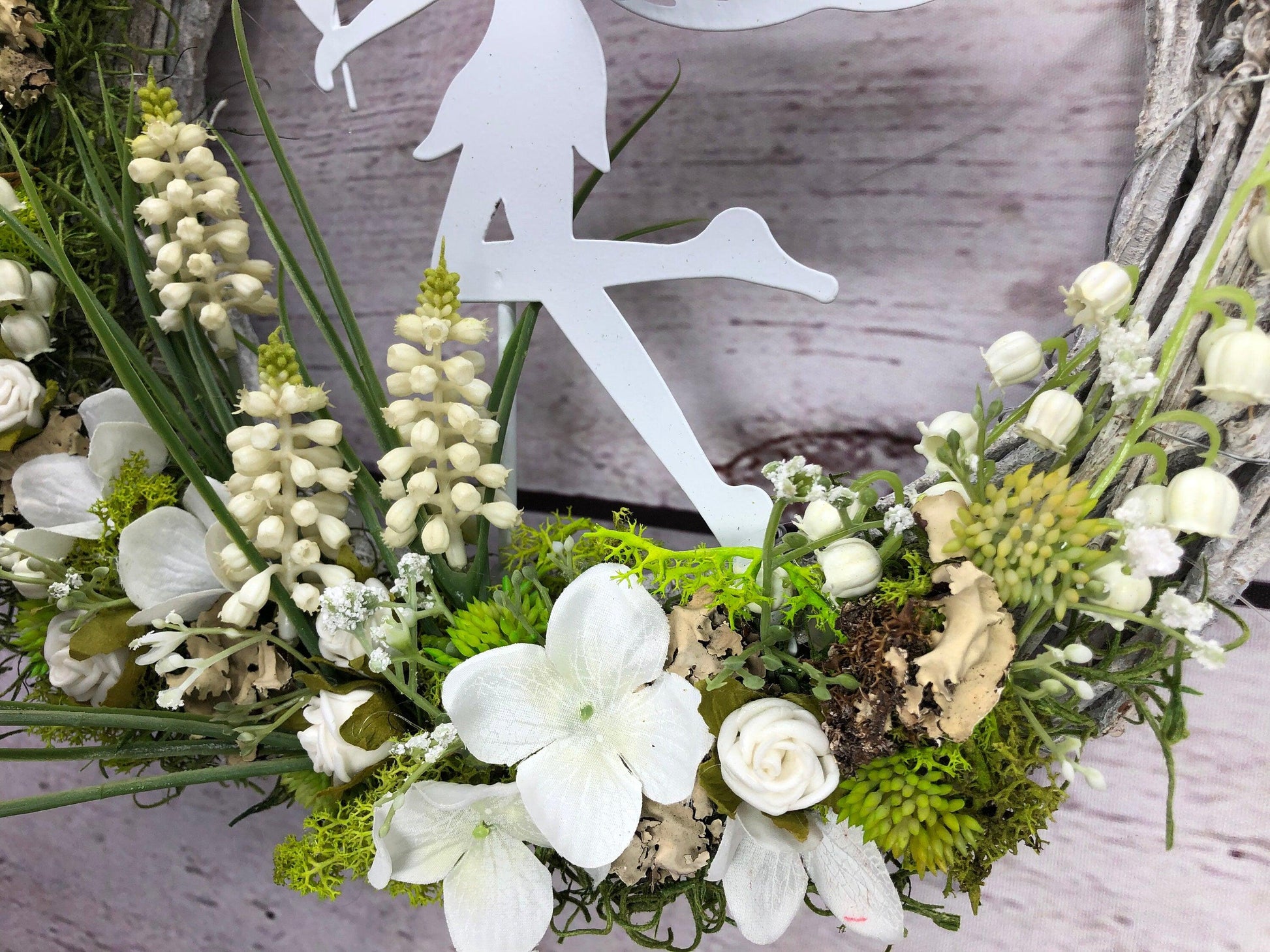 Türkranz Kirschblüten mit Fee – moderner Frühlingskranz Seidenblumen ganzjährig – Türkranz – SarahsFlowerStudio