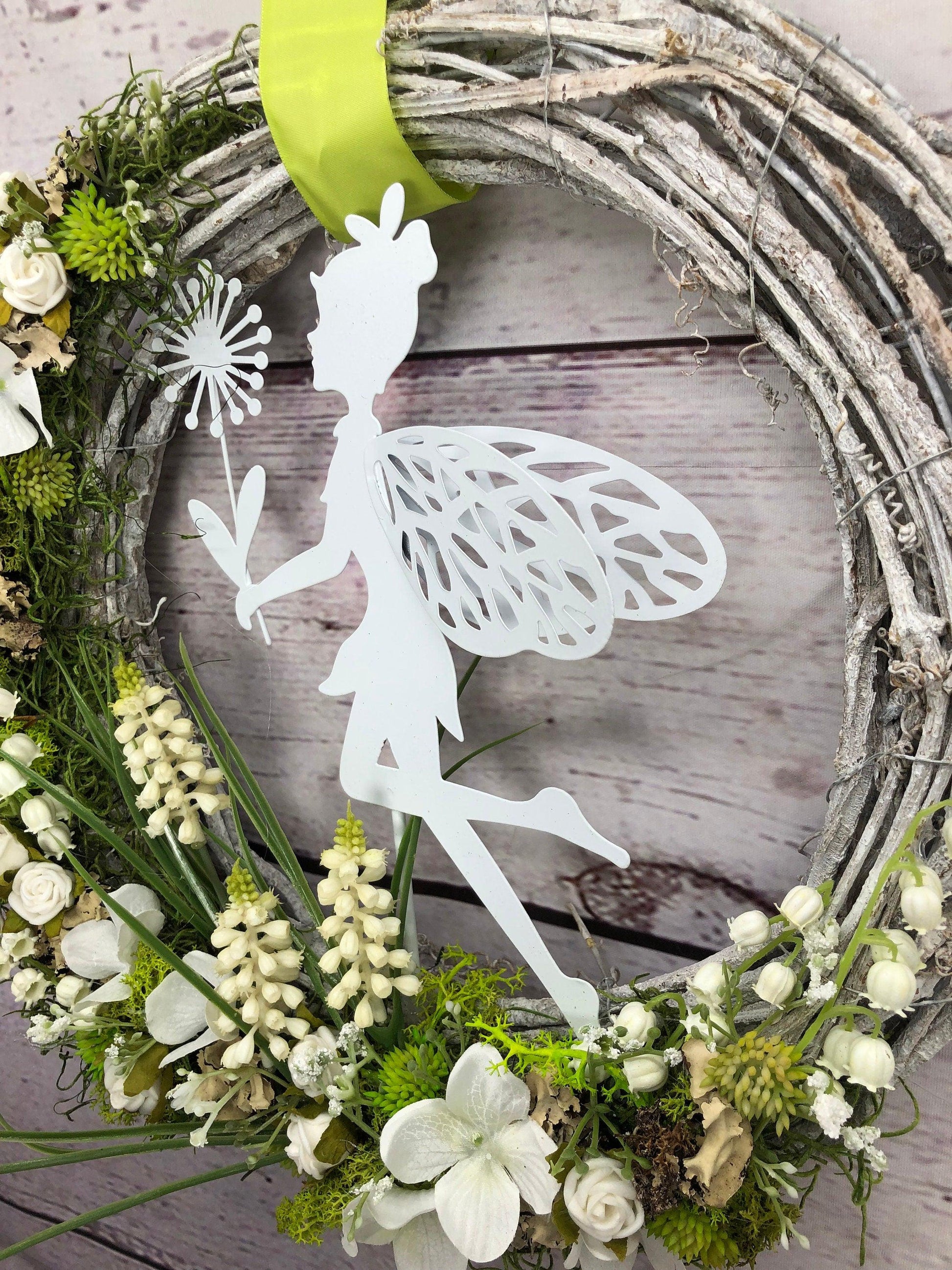 Türkranz Kirschblüten mit Fee – moderner Frühlingskranz Seidenblumen ganzjährig – Türkranz – SarahsFlowerStudio