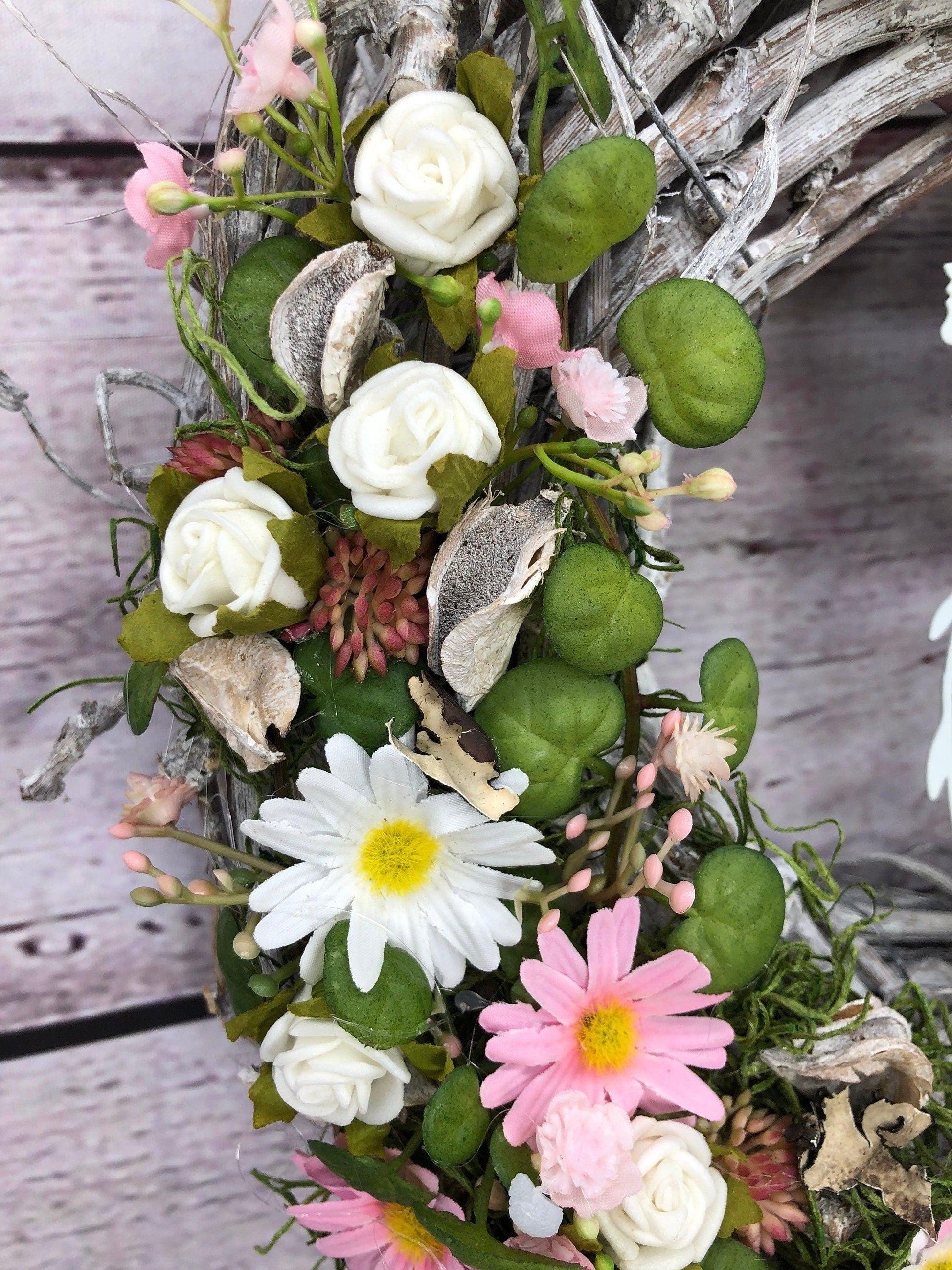 Türkranz Kirschblüten mit Fee – moderner Frühlingskranz Seidenblumen ganzjährig – Türkranz – SarahsFlowerStudio