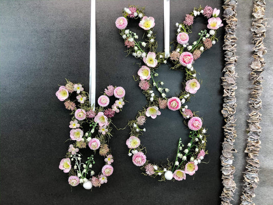 Türkranz Ostern & Frühling mit Hasen – Fensterschmuck Seidenblumen Wunschfarbe – Türkranz – SarahsFlowerStudio