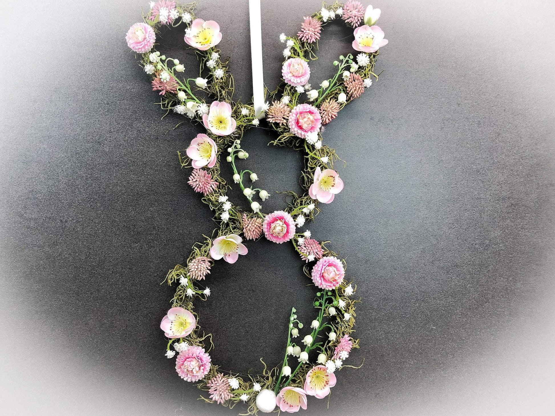 Türkranz Ostern & Frühling mit Hasen – Fensterschmuck Seidenblumen Wunschfarbe – Türkranz – SarahsFlowerStudio