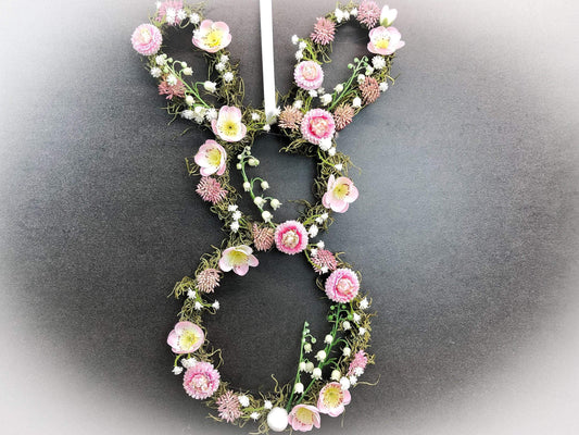 Türkranz Ostern & Frühling mit Hasen – Fensterschmuck Seidenblumen Wunschfarbe – Türkranz – SarahsFlowerStudio