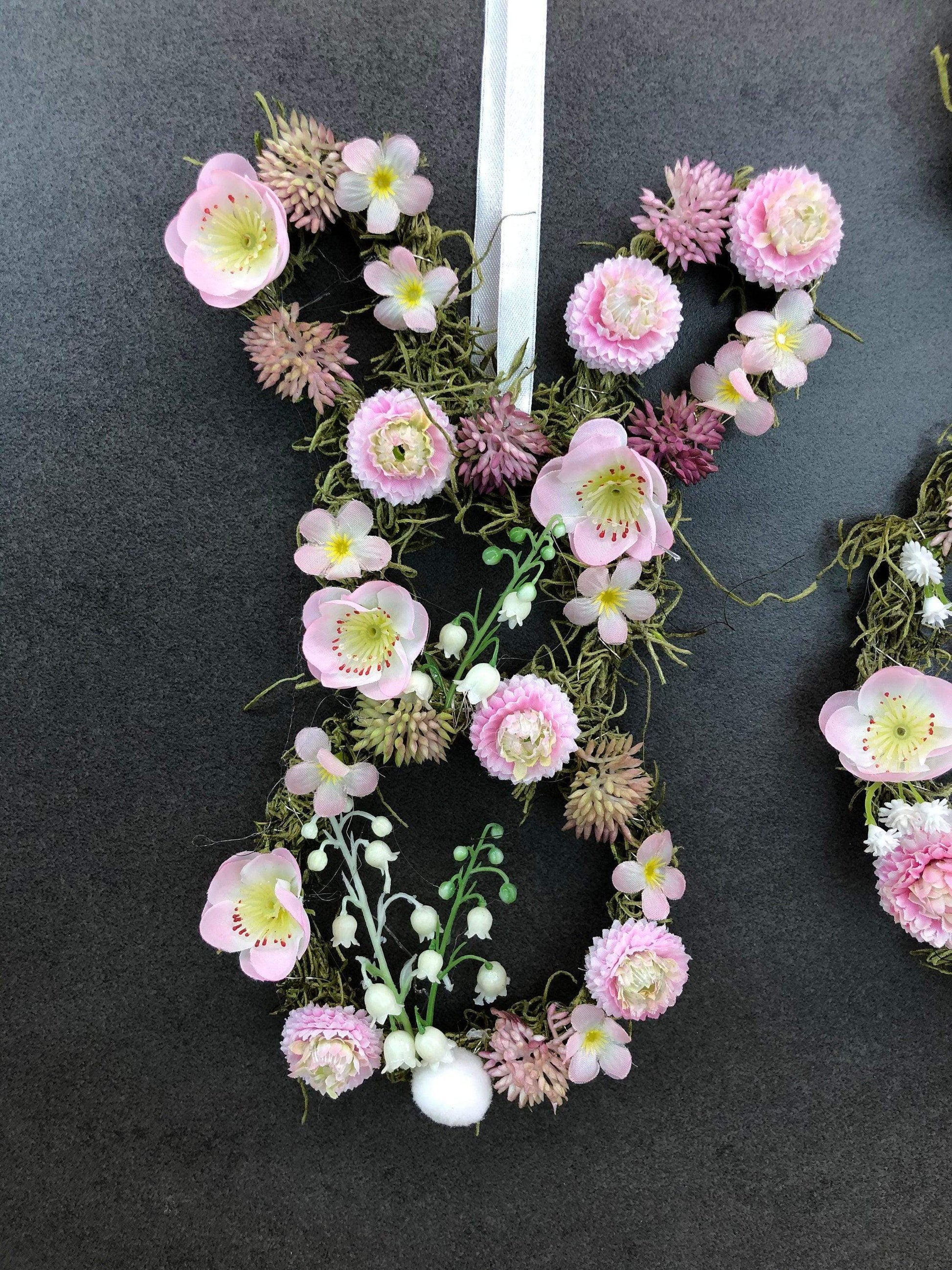 Türkranz Ostern & Frühling mit Hasen – Fensterschmuck Seidenblumen Wunschfarbe – Türkranz – SarahsFlowerStudio