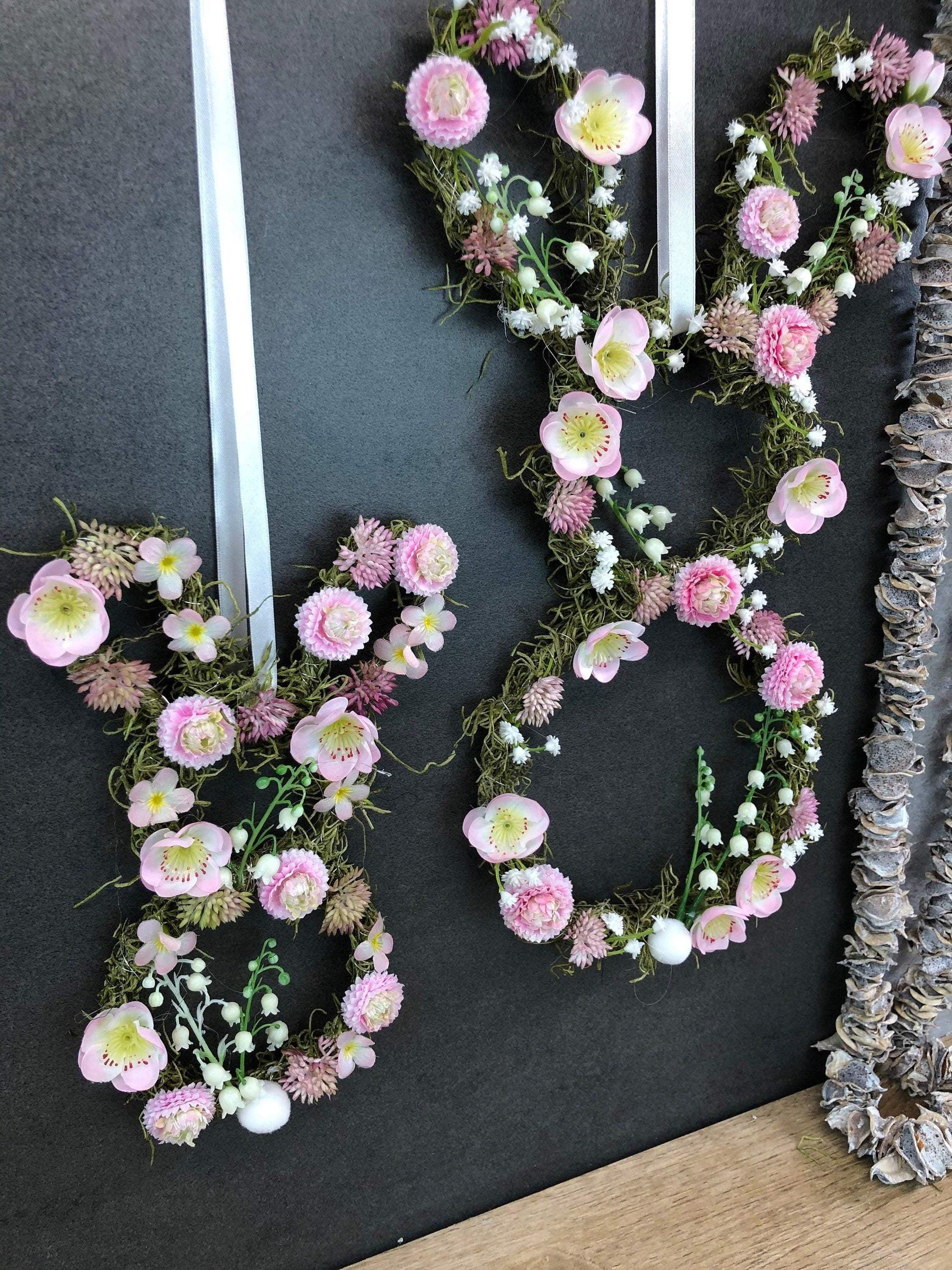 Türkranz Ostern & Frühling mit Hasen – Fensterschmuck Seidenblumen Wunschfarbe – Türkranz – SarahsFlowerStudio