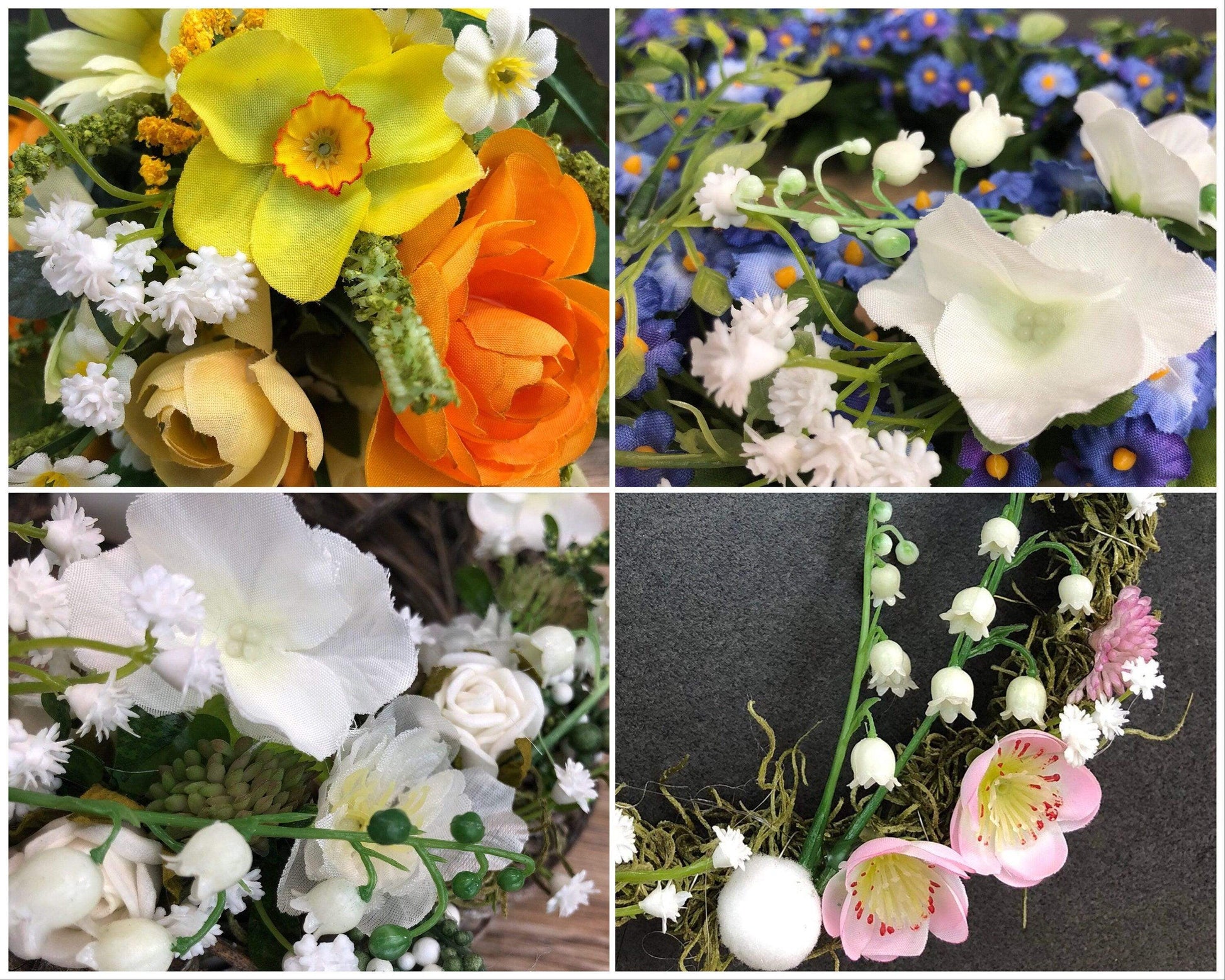 Türkranz Ostern & Frühling mit Hasen – Fensterschmuck Seidenblumen Wunschfarbe – Türkranz – SarahsFlowerStudio