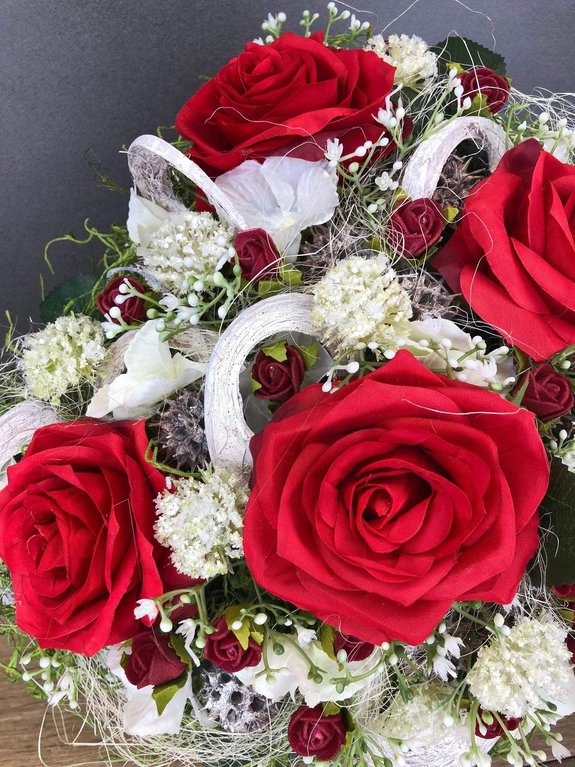 Grabgesteck Grabschmuck Herz Grabdeko Grabdekoration – handgemacht aus Seiden- und Kunstblumen, langlebig & pflegeleicht von SarahsFlowerStudio