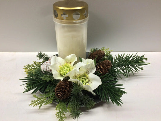 Grabgesteck Grabschmuck Allerheiligen mit Kerze 20cm Grabdeko Grabdekoration – handgemacht aus Seiden- und Kunstblumen, langlebig & pflegeleicht von SarahsFlowerStudio