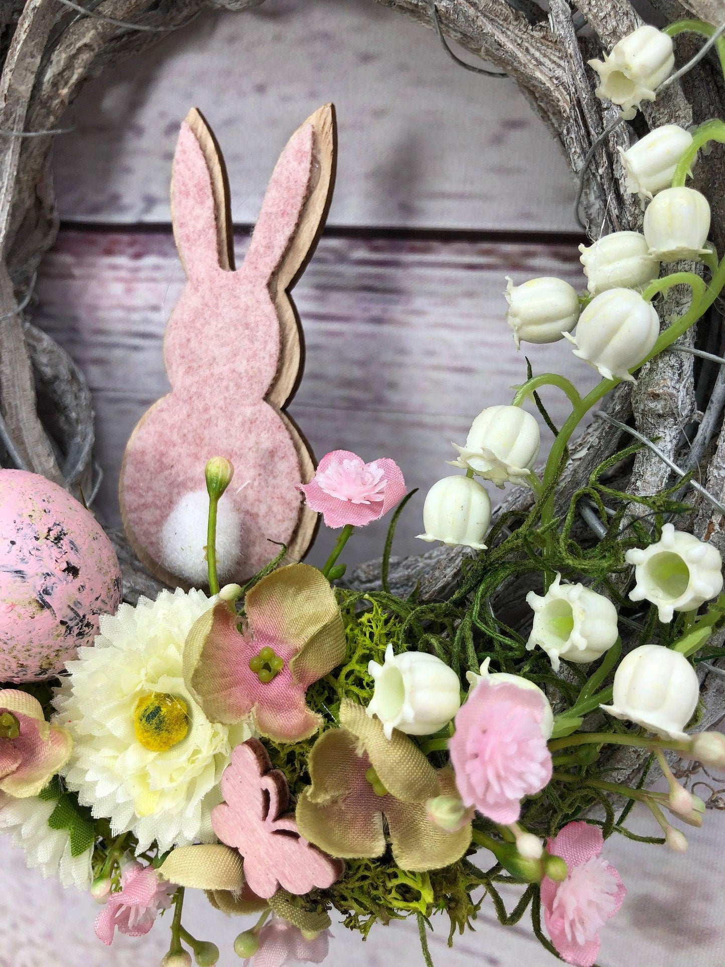 Frühlingskranz 20cm mit Hasen, Eiern & Schleierkraut – kleiner Osterkranz Seidenblumen – Türkranz – SarahsFlowerStudio