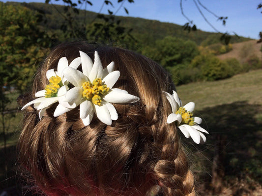 Haarklammern Edelweiß – Haarklemmen mit Seidenblumen 3er Set – Accessoire – SarahsFlowerStudio
