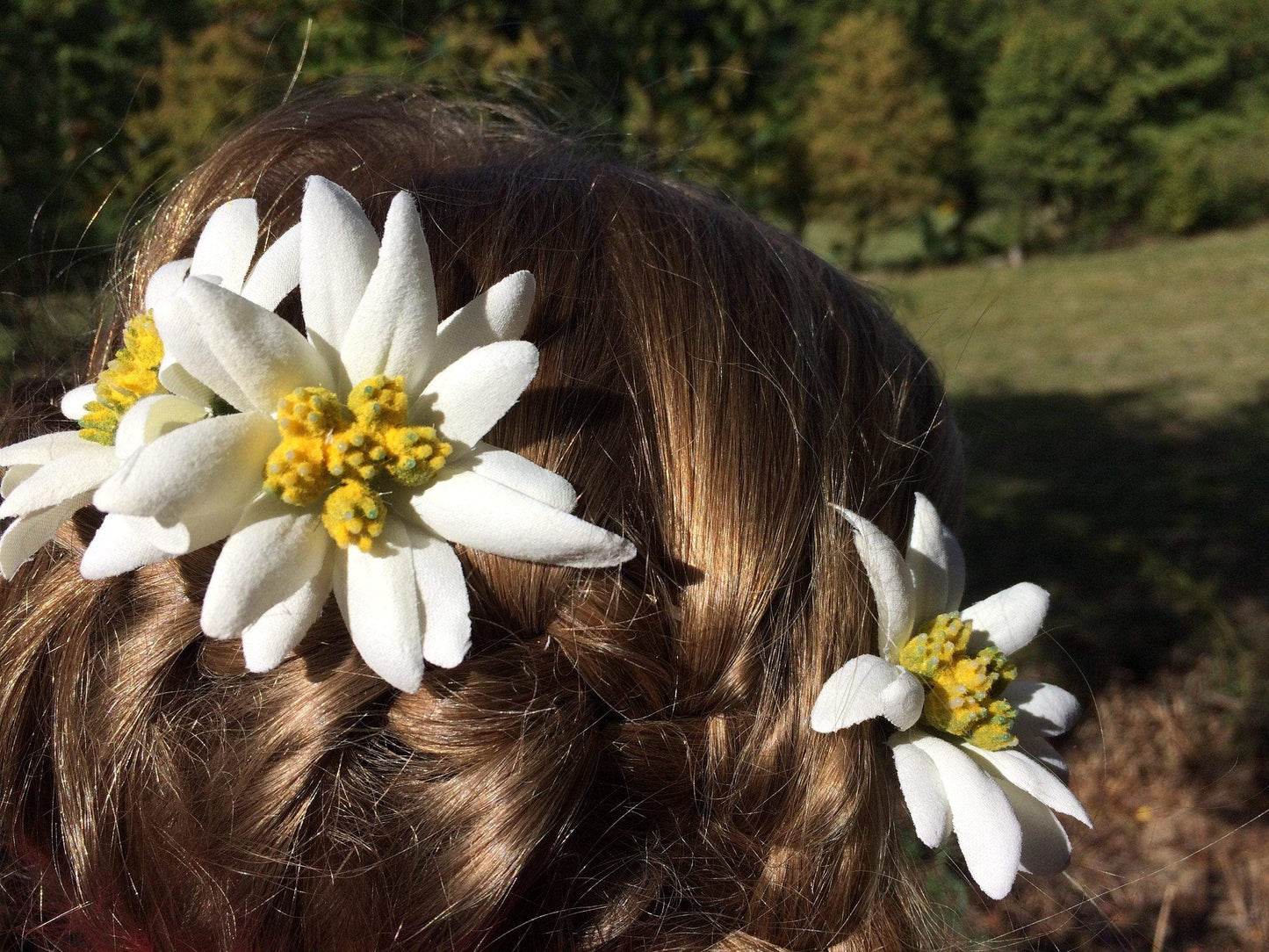 Haarklammern Edelweiß – Haarklemmen mit Seidenblumen 3er Set – Accessoire – SarahsFlowerStudio