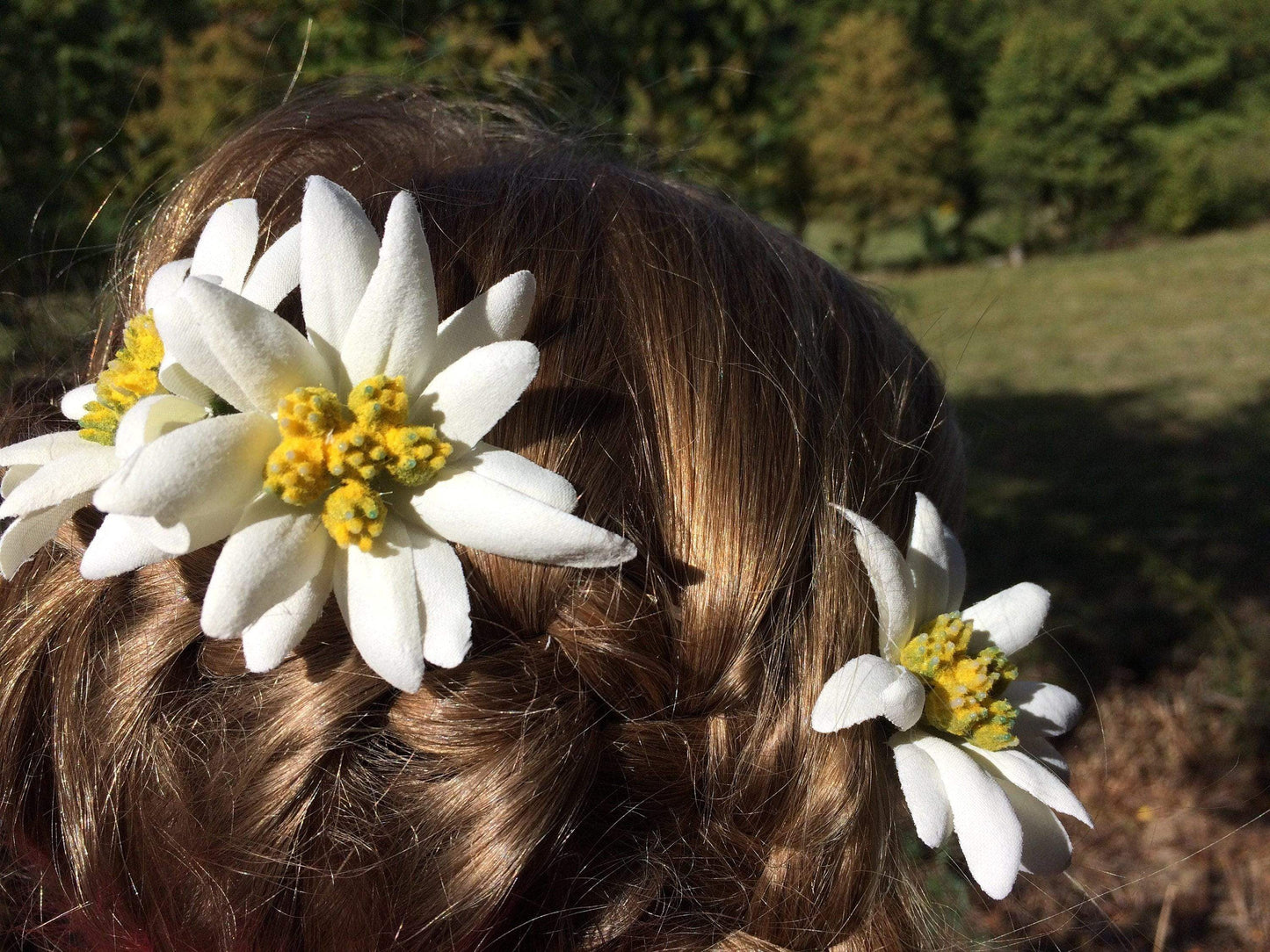 Haarklammern Edelweiß – Haarklemmen mit Seidenblumen 3er Set – Accessoire – SarahsFlowerStudio