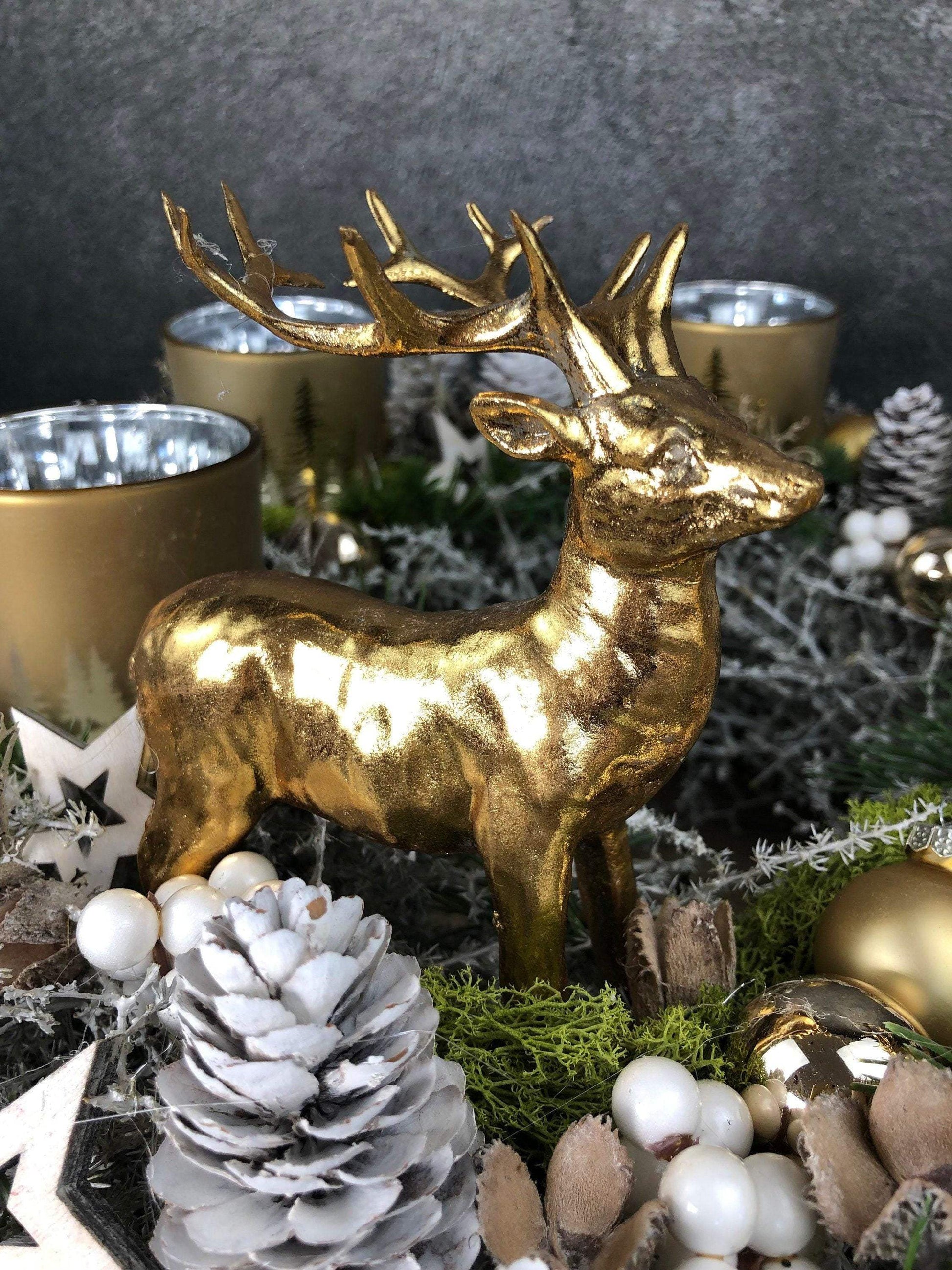 Adventskranz Adventskalender Asparagus Hirsch Zapfen mehrjährig groß rund – handgemacht aus Seiden- und Kunstblumen, langlebig & pflegeleicht von SarahsFlowerStudio