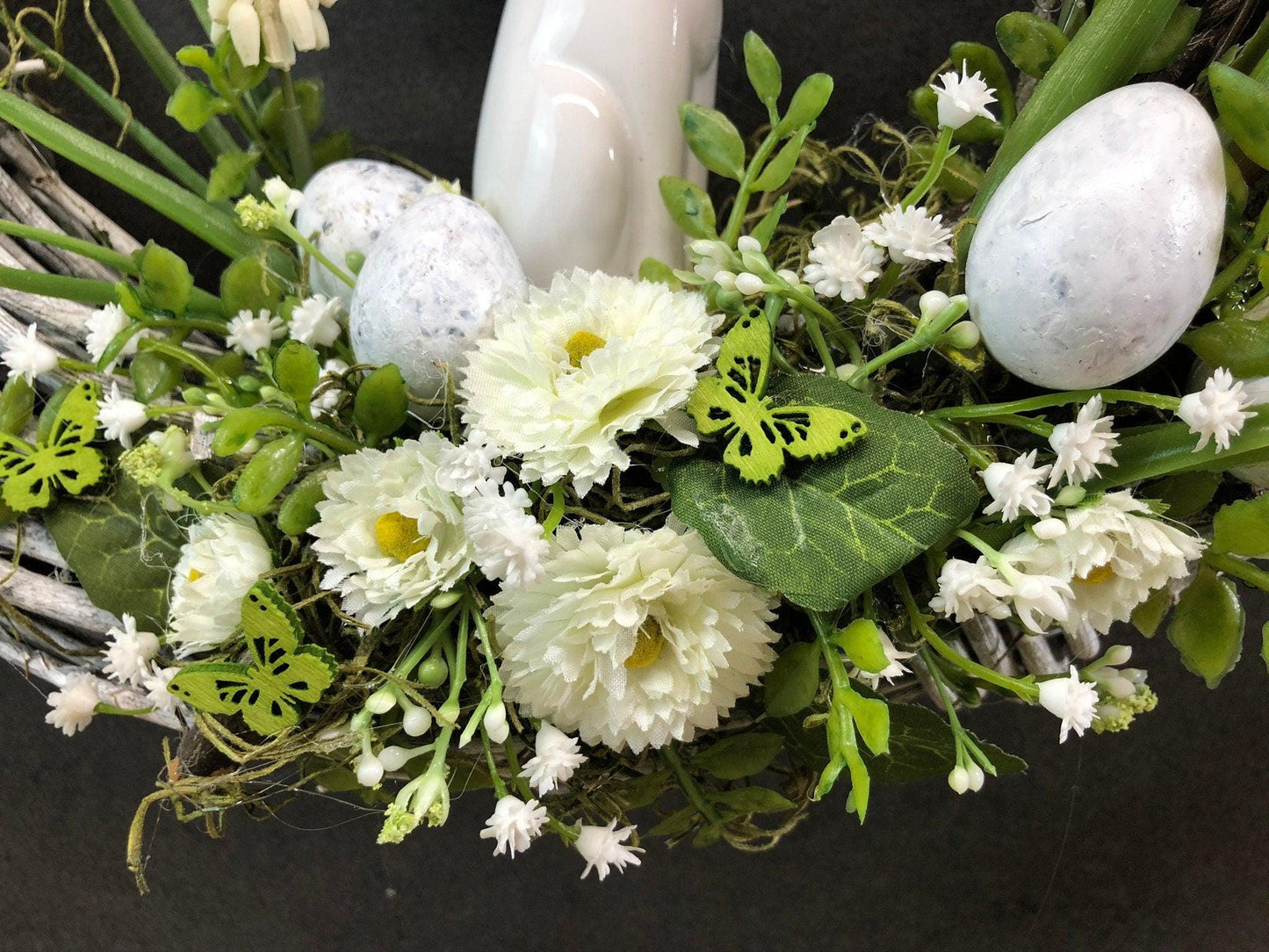 Frühlingskranz 35cm mit Hasen & Gänseblümchen – großer Osterkranz Seidenblumen – Türkranz – SarahsFlowerStudio