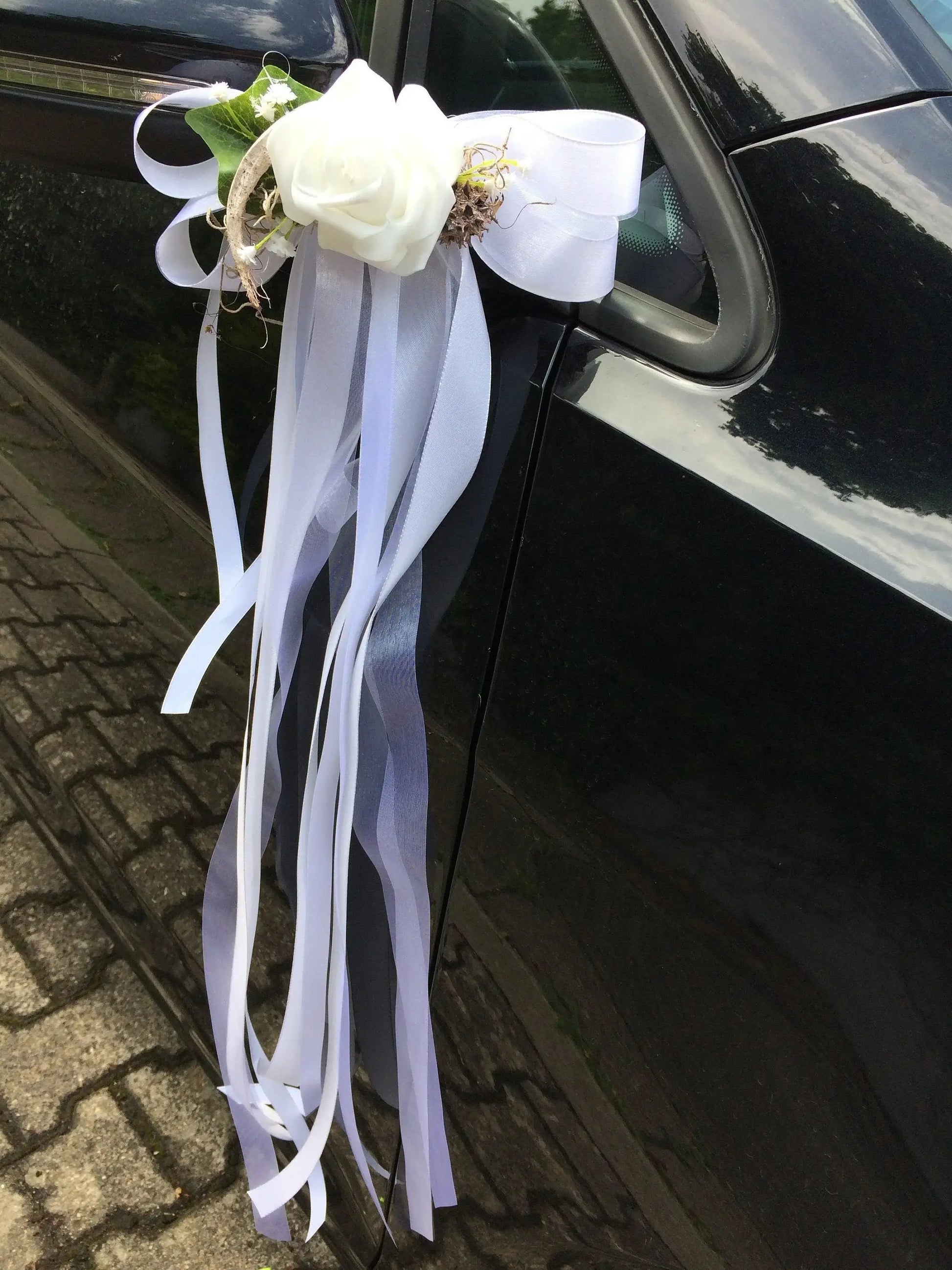 Autoschmuck Set 3 Teilig Herz und Schleifen Autodekoration Autoblumenschmuck Gesteck Hochzeit Kutschen Schmuck Kutschendeko Kutsche Wedding – handgemacht aus Seiden- und Kunstblumen, langlebig & pflegeleicht von SarahsFlowerStudio