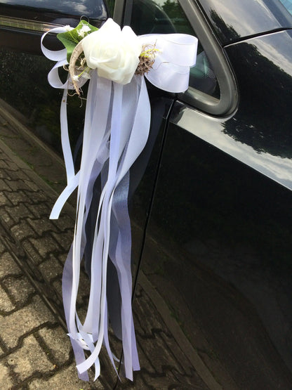 Autoschmuck Set 3 Teilig Herz und Schleifen Autodekoration Autoblumenschmuck Gesteck Hochzeit Kutschen Schmuck Kutschendeko Kutsche Wedding – handgemacht aus Seiden- und Kunstblumen, langlebig & pflegeleicht von SarahsFlowerStudio