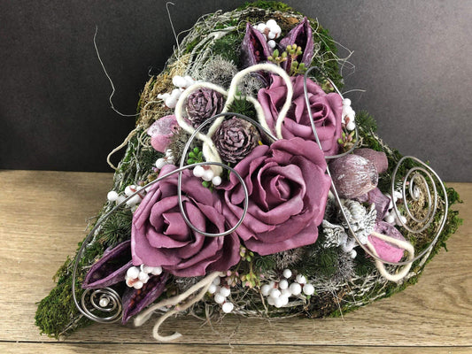 Grabgesteck Grabschmuck Herz 30cm Grabdekoration Grabschmuck Allerheiligen – handgemacht aus Seiden- und Kunstblumen, langlebig & pflegeleicht von SarahsFlowerStudio