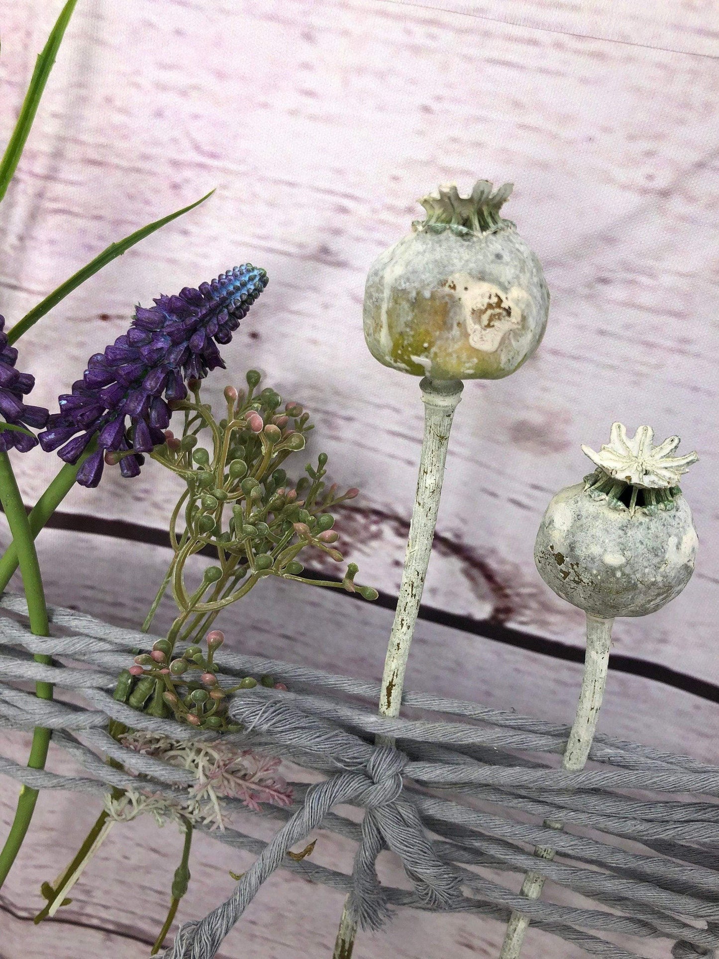 Türkranz Kranz Ring Hyazinthe Traubenhyazinthe Muskari Mohn Eukalyptus Seidenblumen Wandkranz Trockenblumen Natur natürlich Hoop Fensterdeko – handgemacht aus Seiden- und Kunstblumen, langlebig & pflegeleicht von SarahsFlowerStudio