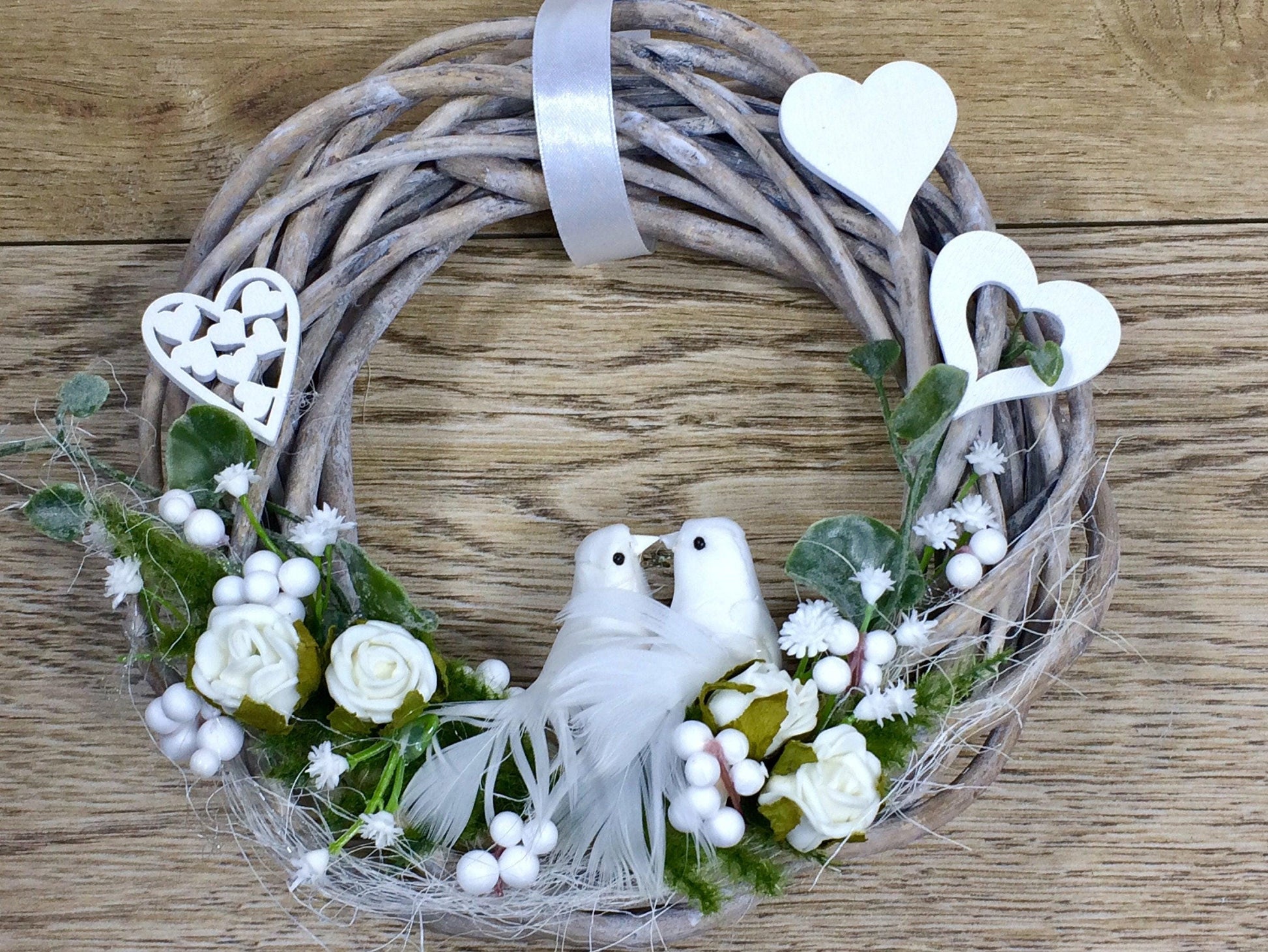 Türkranz Hochzeit Rose – Türdeko mit Rose Schleierkraut & Vögeln – Türkranz – SarahsFlowerStudio