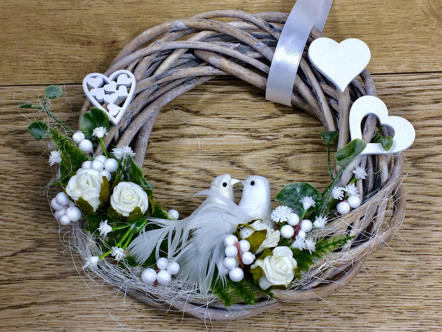 Türkranz Hochzeit Rose – Türdeko mit Rose Schleierkraut & Vögeln – Türkranz – SarahsFlowerStudio